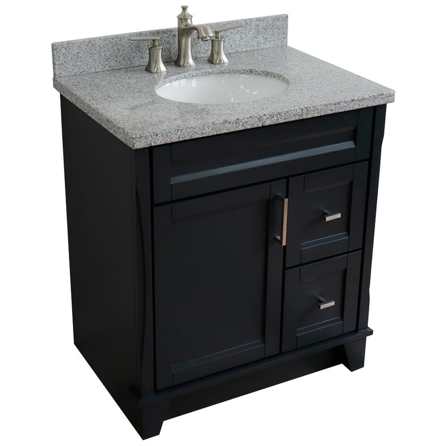 31" Single sink vanity in Dark Gray finish with Gray granite with oval sink