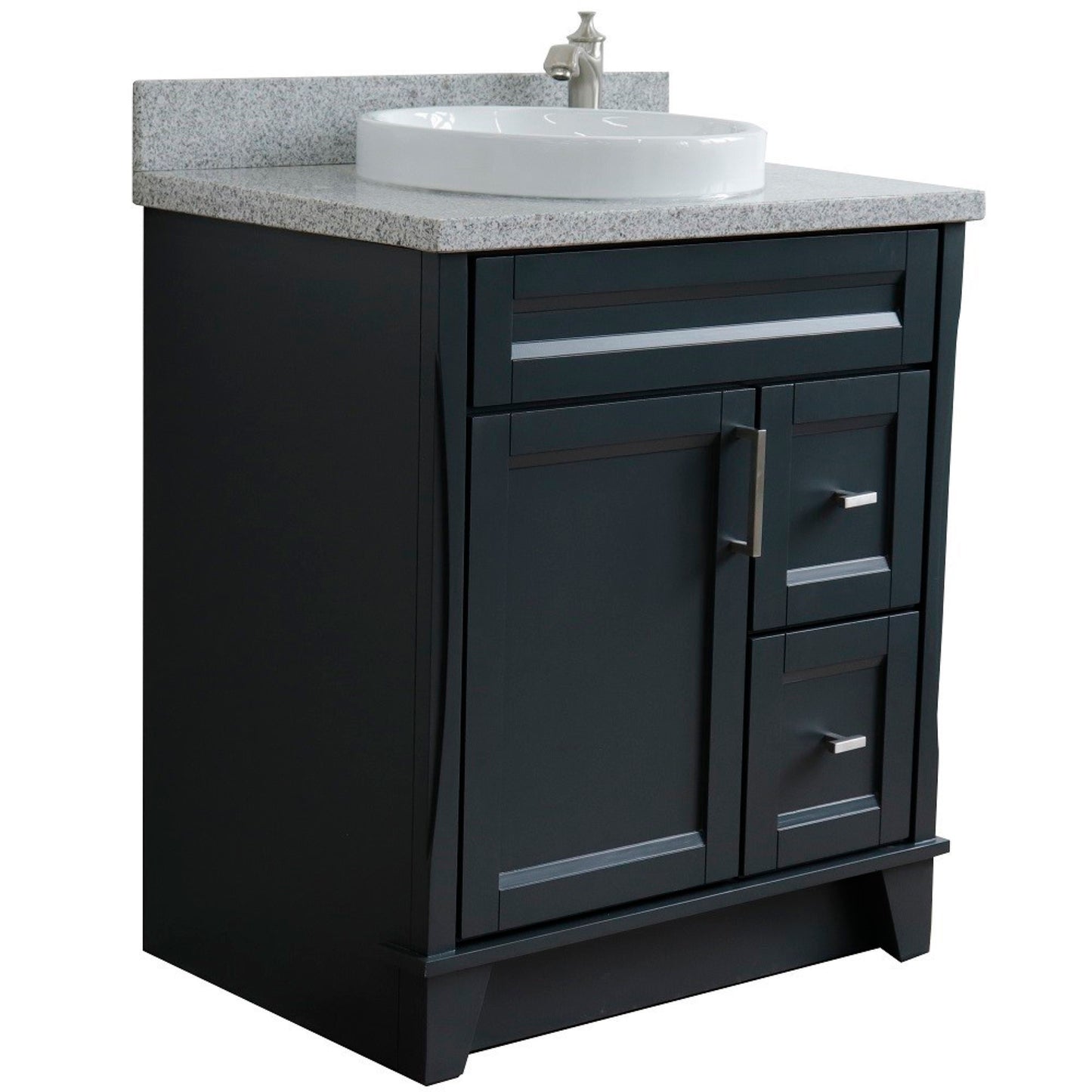 31" Single sink vanity in Dark Gray finish with Gray granite with round sink
