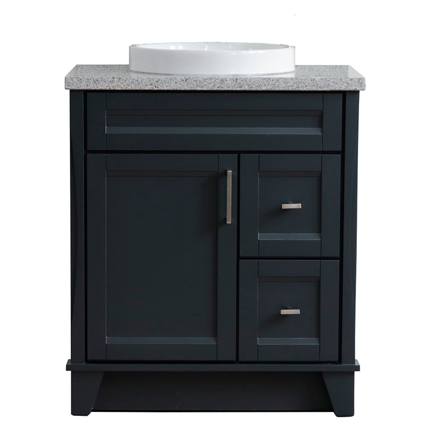 31" Single sink vanity in Dark Gray finish with Gray granite with round sink