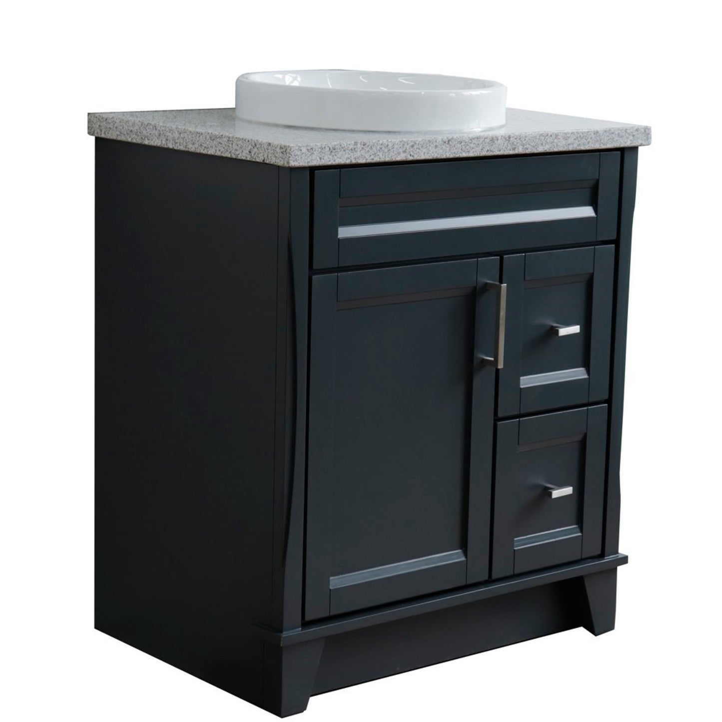 31" Single sink vanity in Dark Gray finish with Gray granite with round sink
