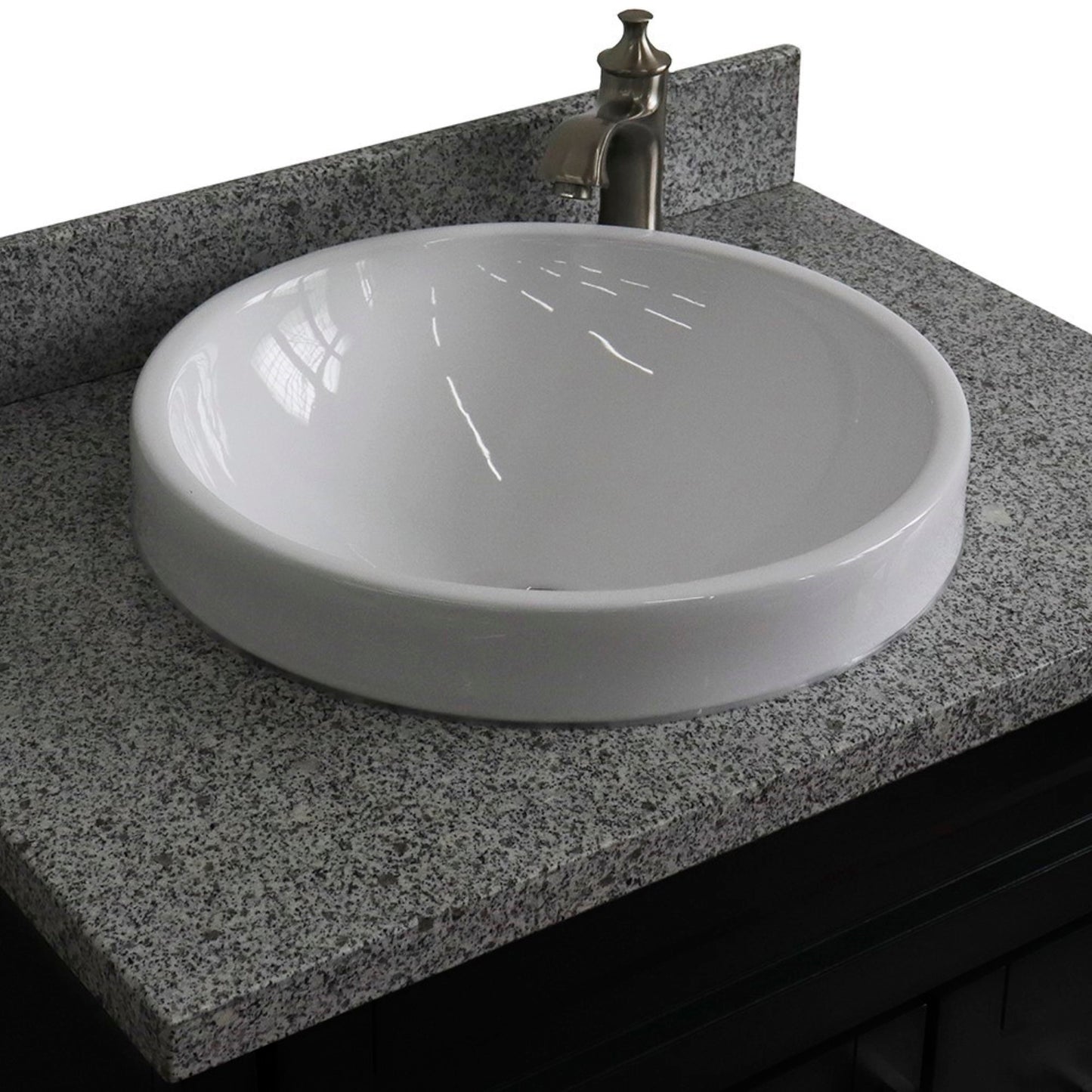31" Single sink vanity in Dark Gray finish with Gray granite with round sink