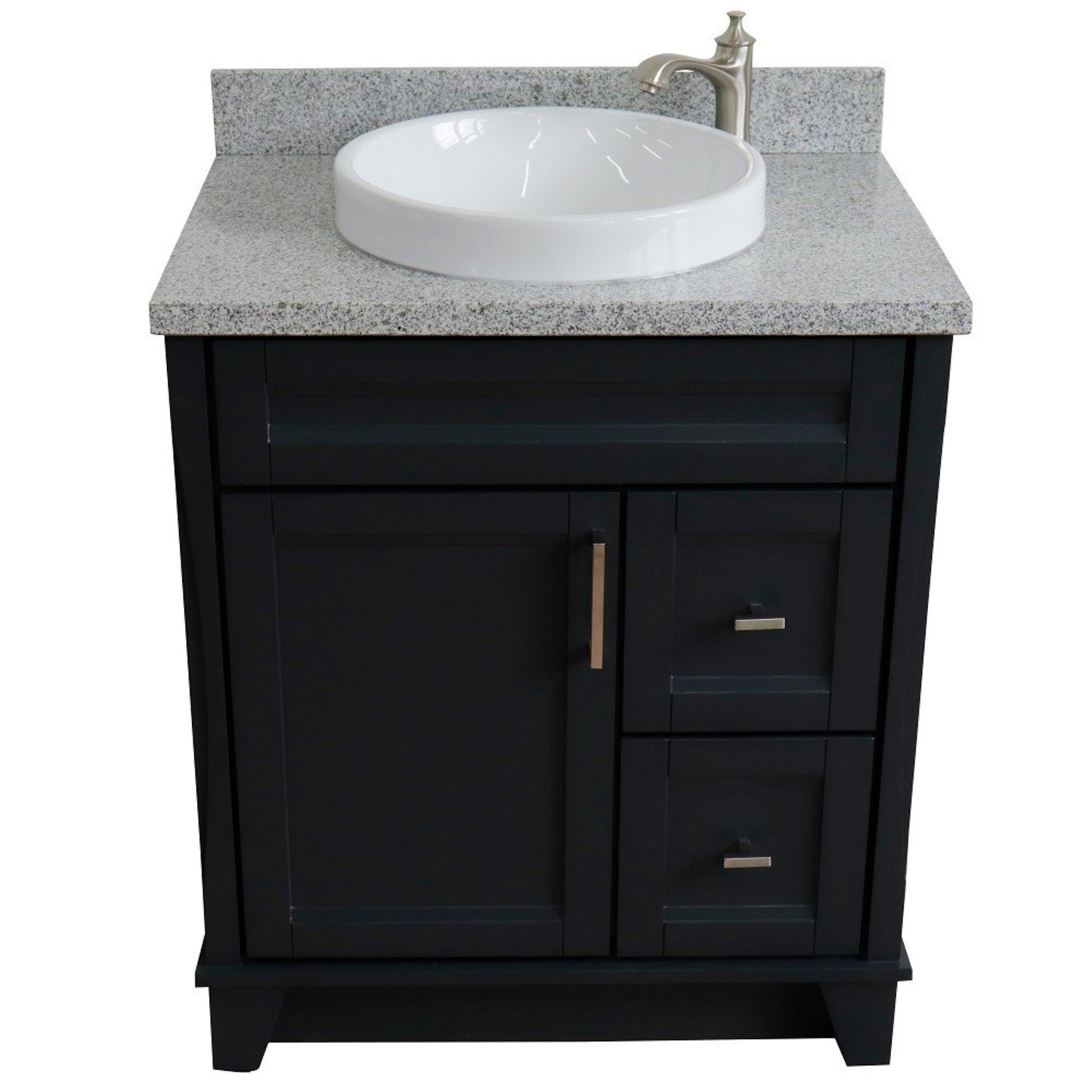 31" Single sink vanity in Dark Gray finish with Gray granite with round sink