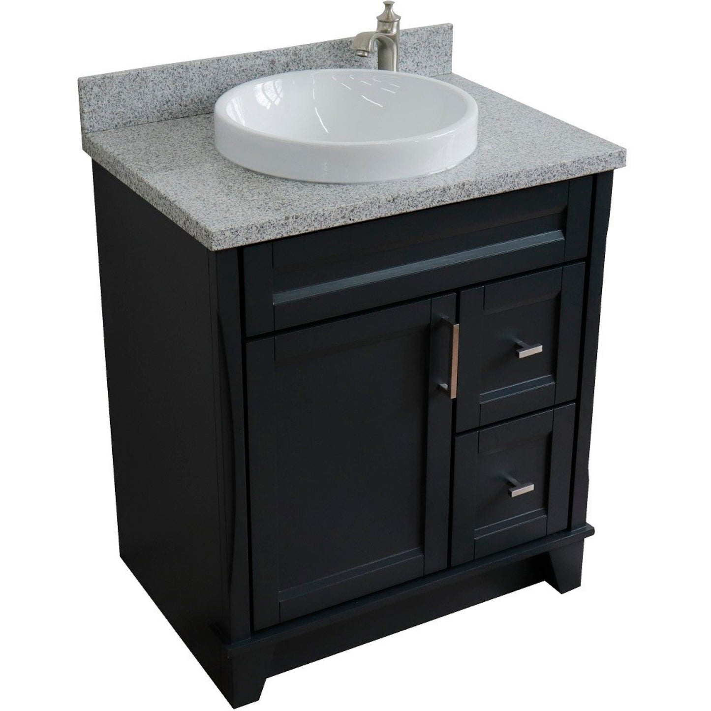 31" Single sink vanity in Dark Gray finish with Gray granite with round sink