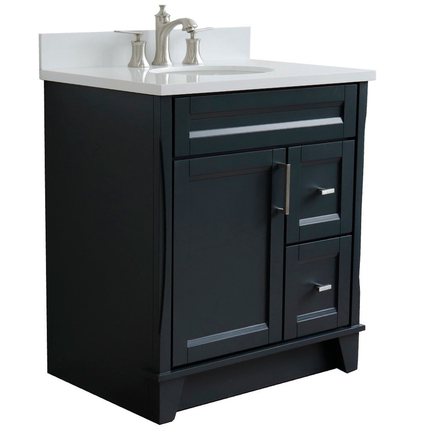 31" Single sink vanity in Dark Gray finish with White engineered stone with oval sink
