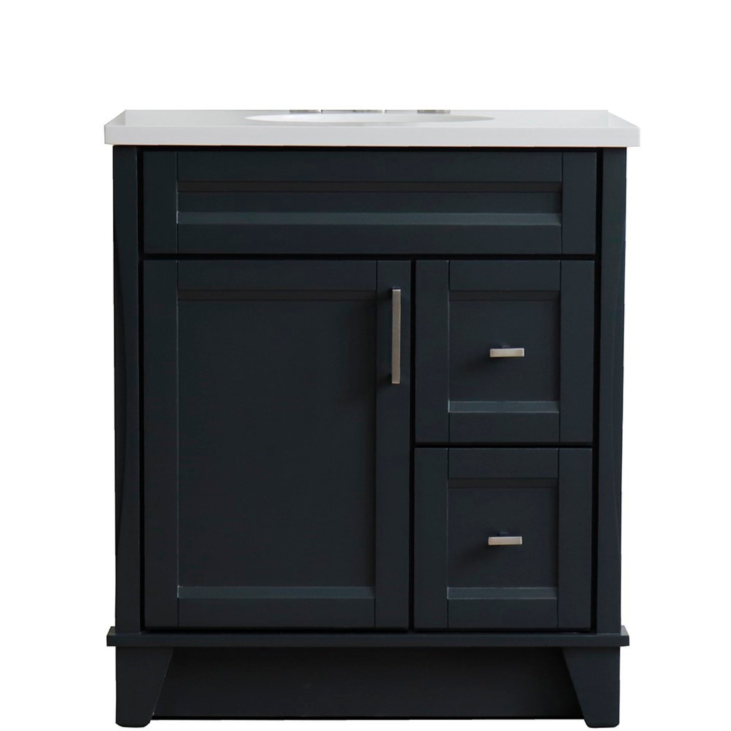 31" Single sink vanity in Dark Gray finish with White engineered stone with oval sink
