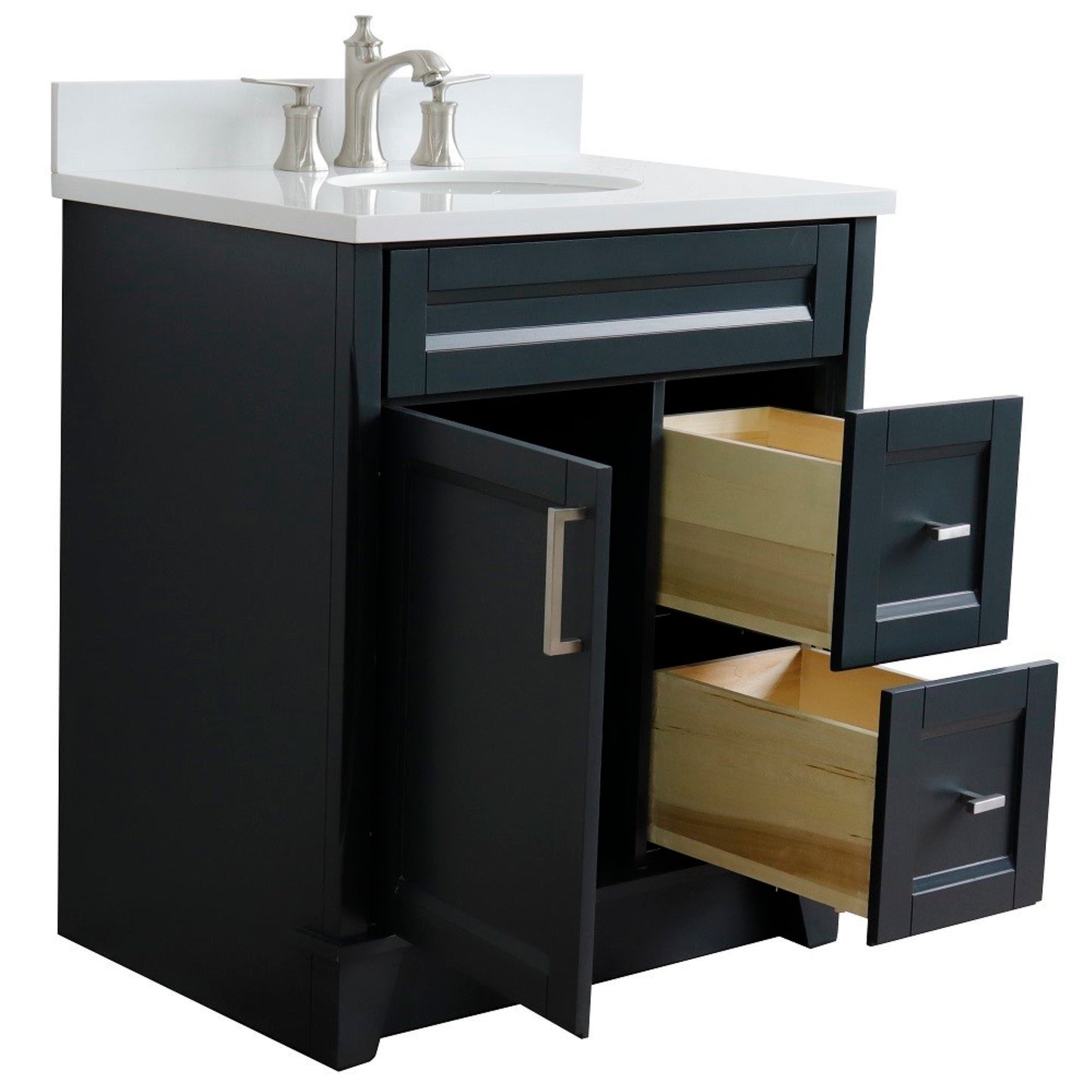 31" Single sink vanity in Dark Gray finish with White engineered stone with oval sink