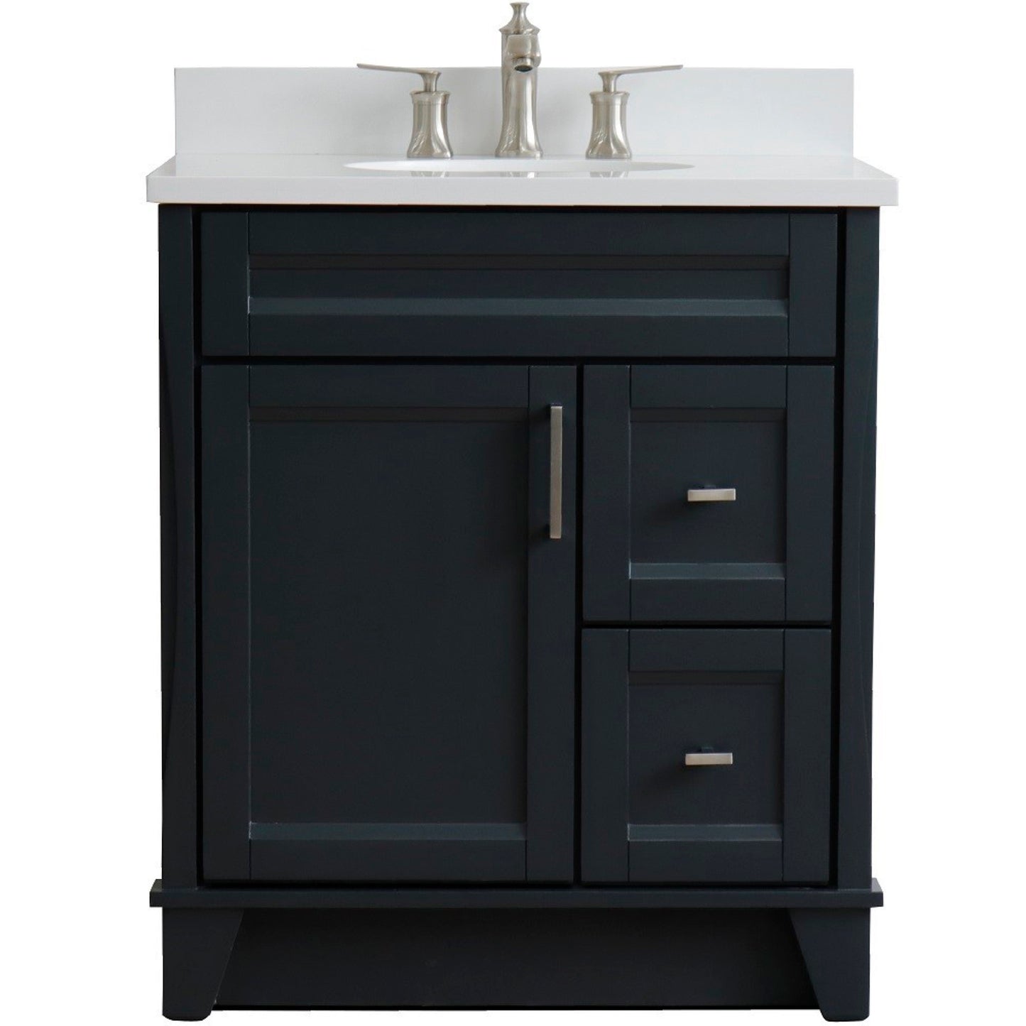 31" Single sink vanity in Dark Gray finish with White engineered stone with oval sink