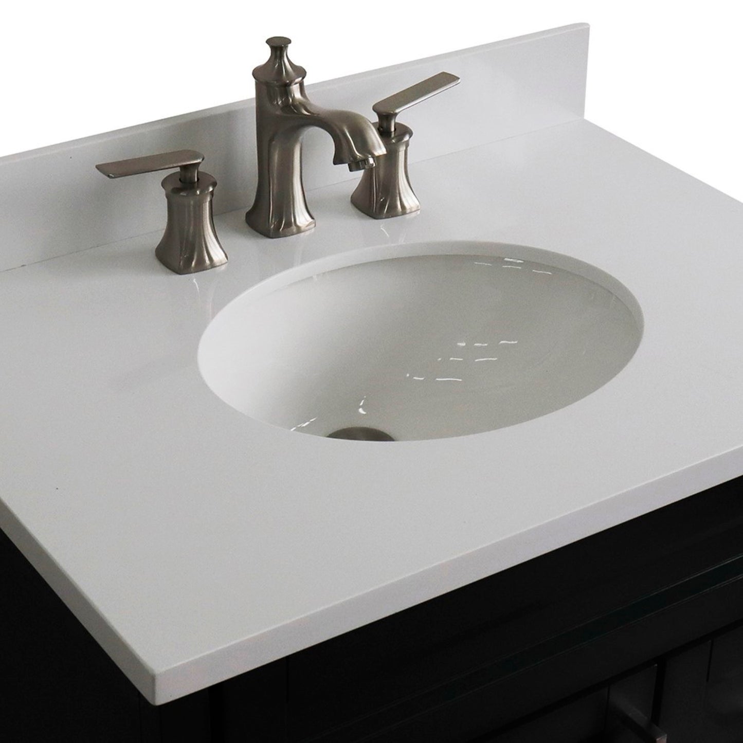 31" Single sink vanity in Dark Gray finish with White engineered stone with oval sink