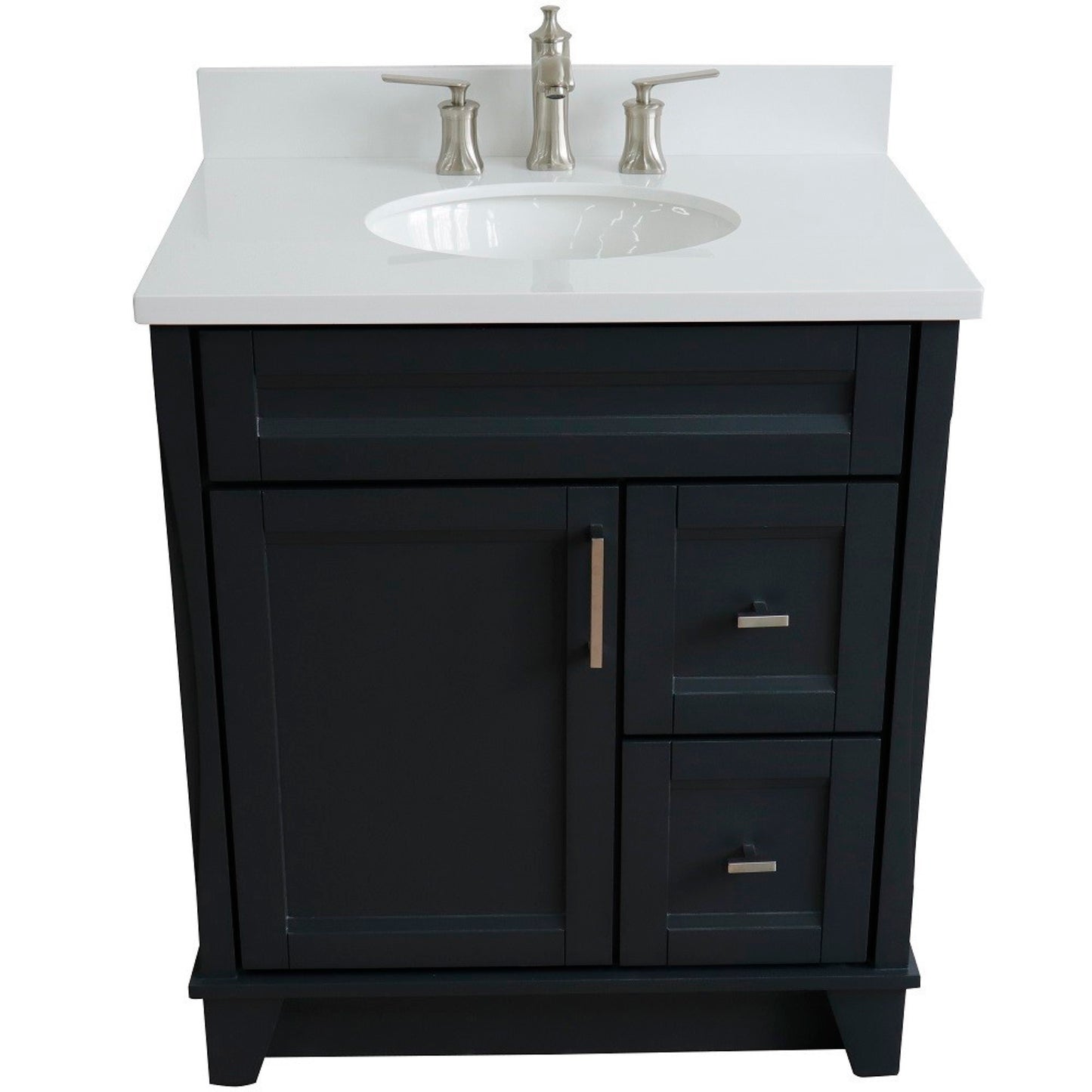 31" Single sink vanity in Dark Gray finish with White engineered stone with oval sink