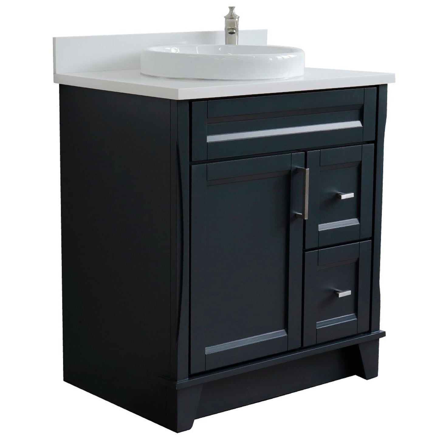 31" Single sink vanity in Dark Gray finish with White engineered stone with round sink