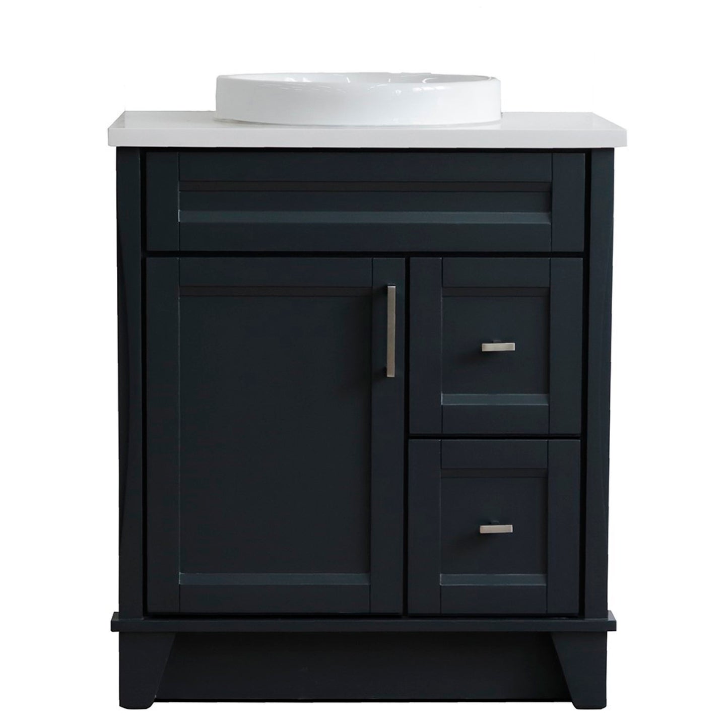 31" Single sink vanity in Dark Gray finish with White engineered stone with round sink