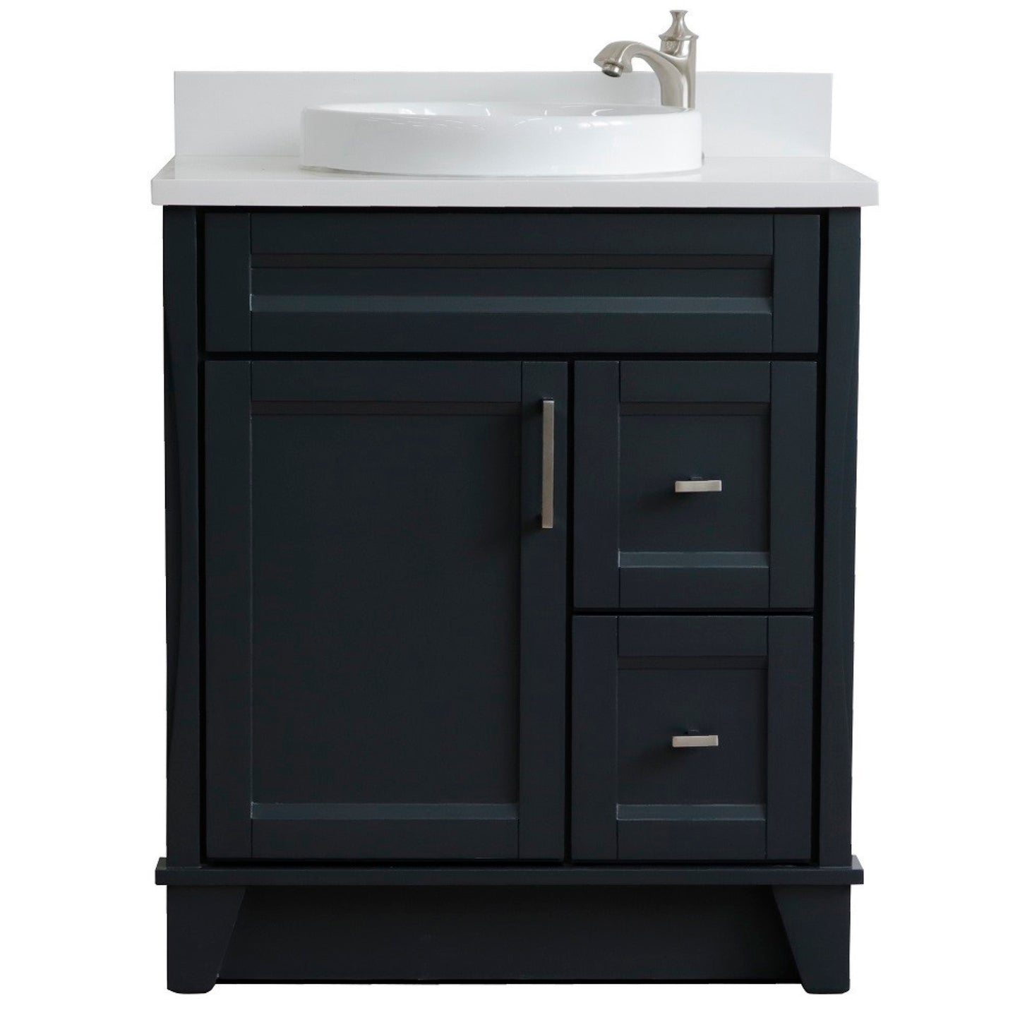 31" Single sink vanity in Dark Gray finish with White engineered stone with round sink