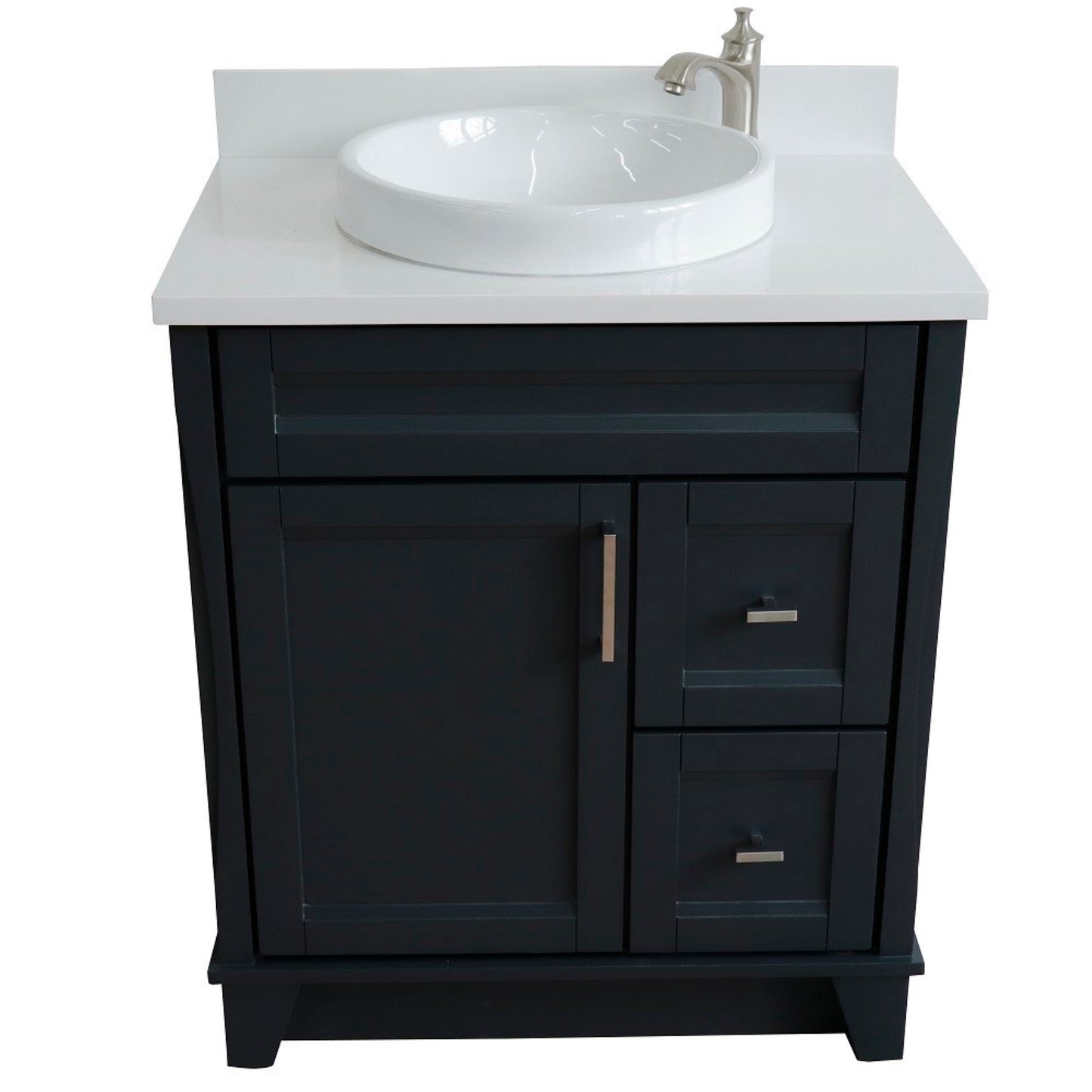 31" Single sink vanity in Dark Gray finish with White engineered stone with round sink