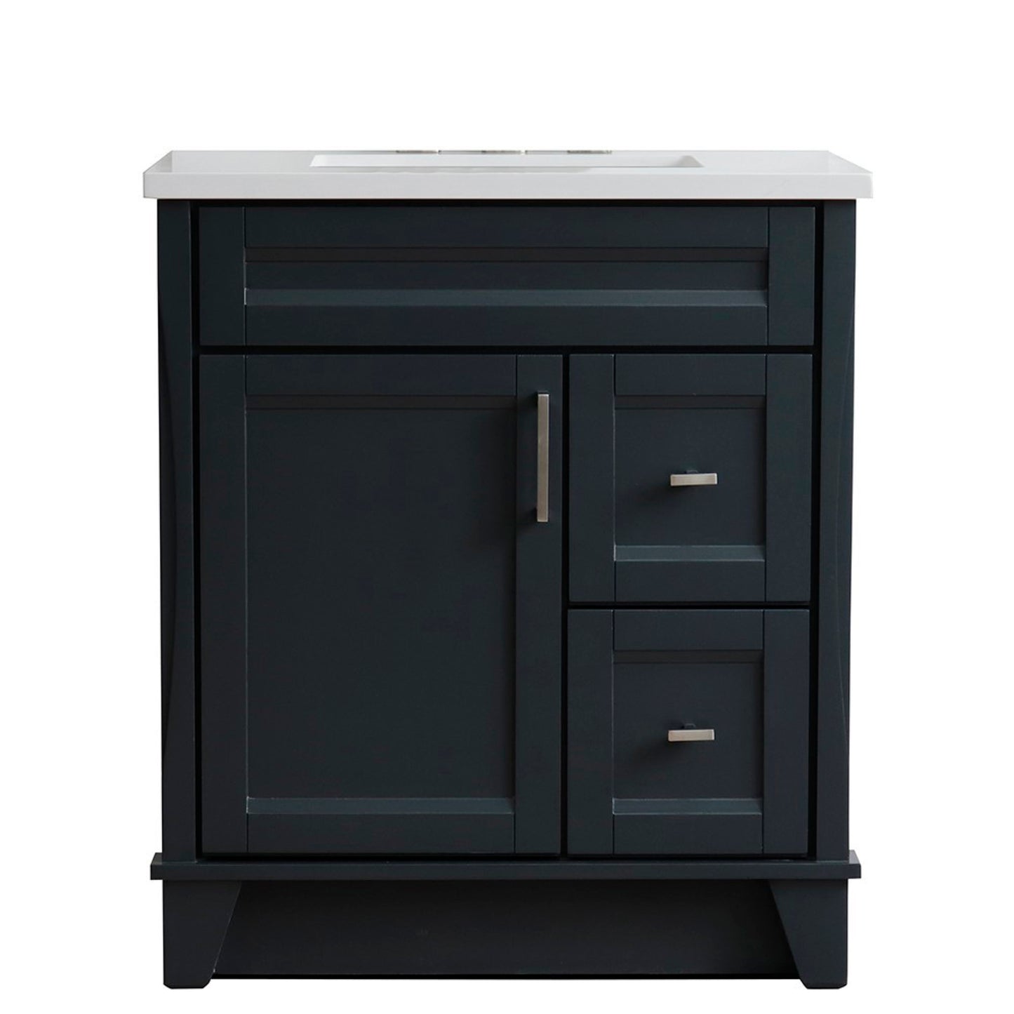 31" Single sink vanity in Dark Gray finish with White engineered stone with rectangle sink