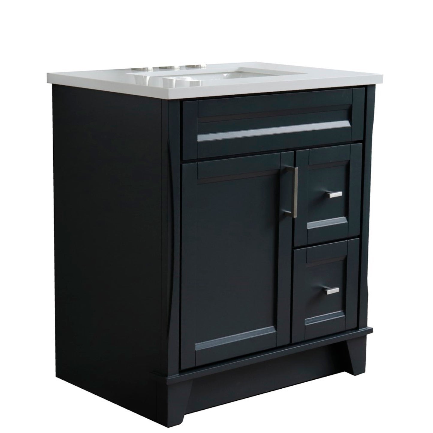 31" Single sink vanity in Dark Gray finish with White engineered stone with rectangle sink