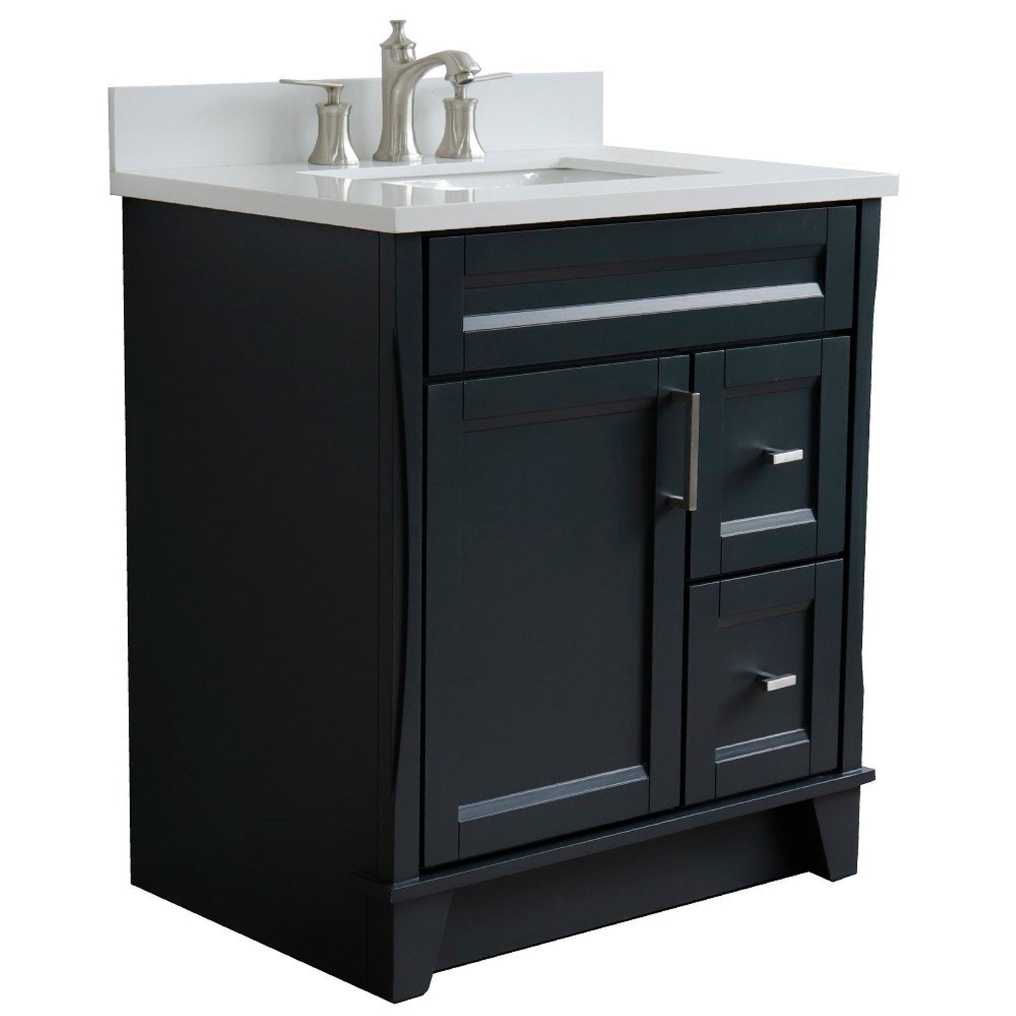 31" Single sink vanity in Dark Gray finish with White engineered stone with rectangle sink
