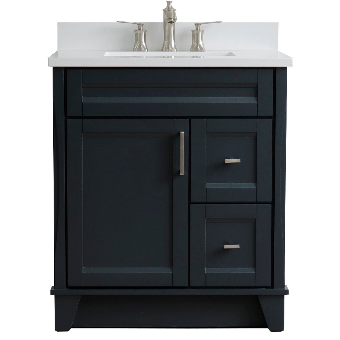 31" Single sink vanity in Dark Gray finish with White engineered stone with rectangle sink