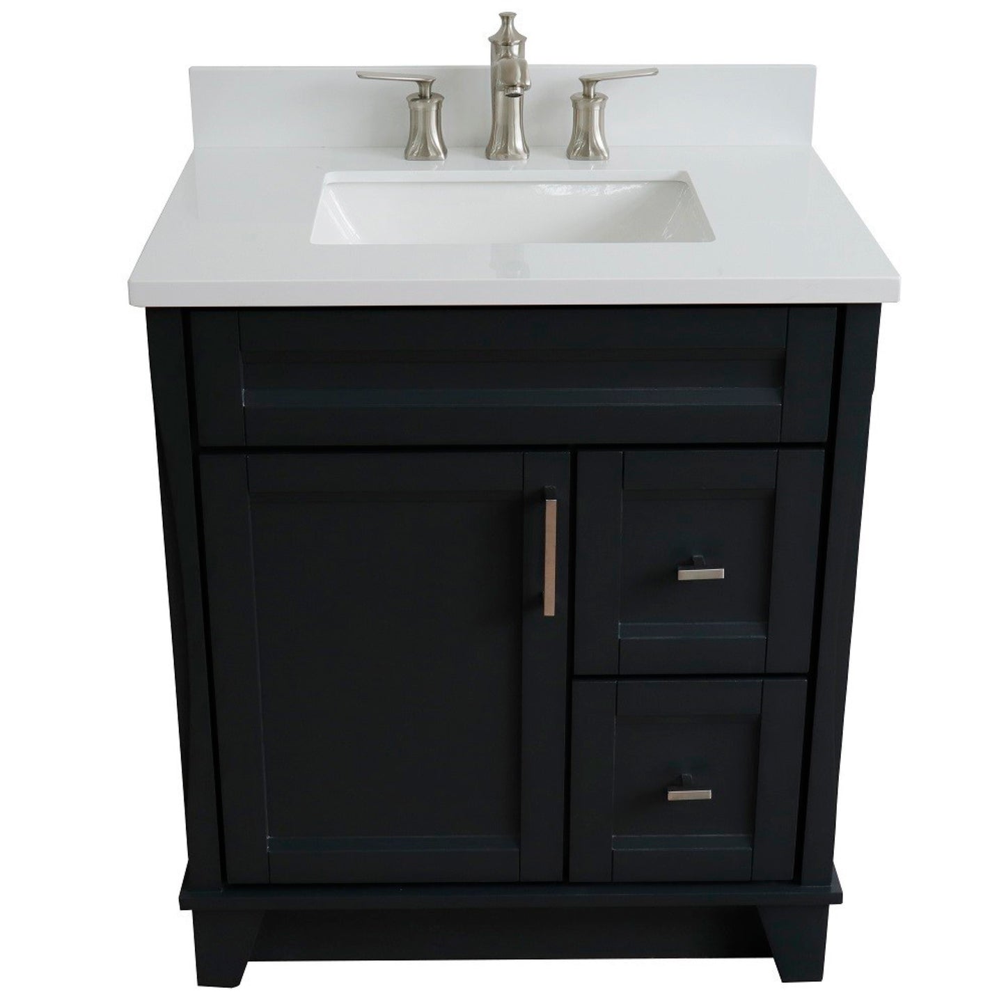 31" Single sink vanity in Dark Gray finish with White engineered stone with rectangle sink