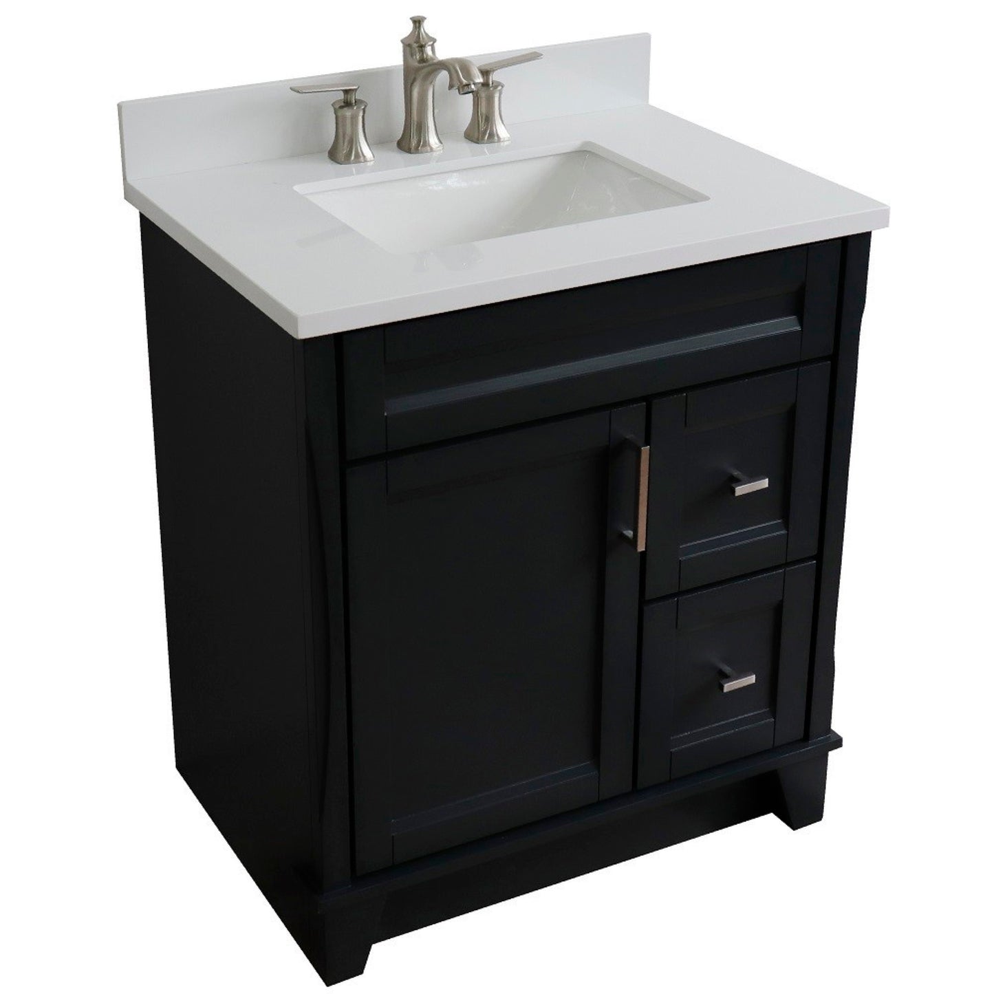 31" Single sink vanity in Dark Gray finish with White engineered stone with rectangle sink