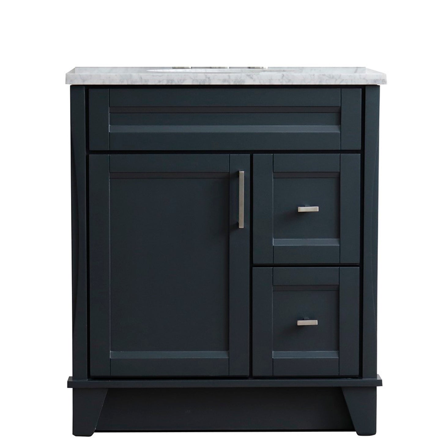 31" Single sink vanity in Dark Gray finish with White Carrara marble with oval sink