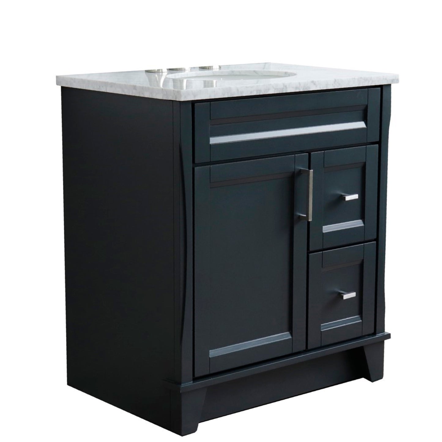 31" Single sink vanity in Dark Gray finish with White Carrara marble with oval sink