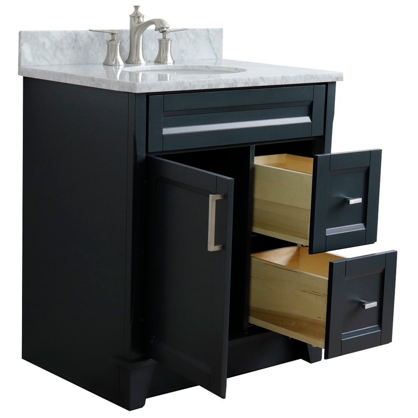 31" Single sink vanity in Dark Gray finish with White Carrara marble with oval sink
