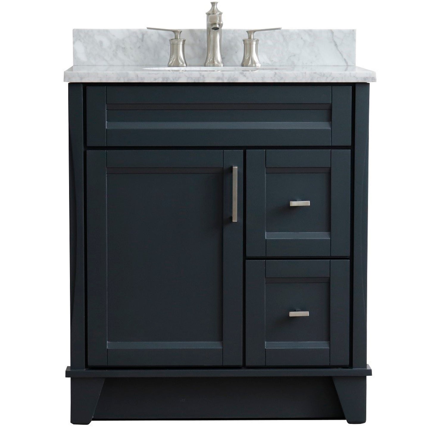 31" Single sink vanity in Dark Gray finish with White Carrara marble with oval sink