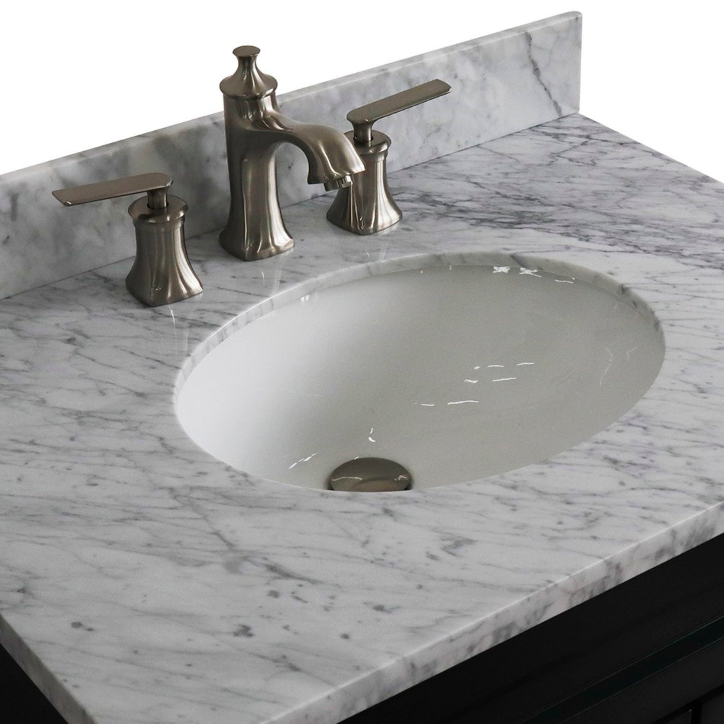 31" Single sink vanity in Dark Gray finish with White Carrara marble with oval sink