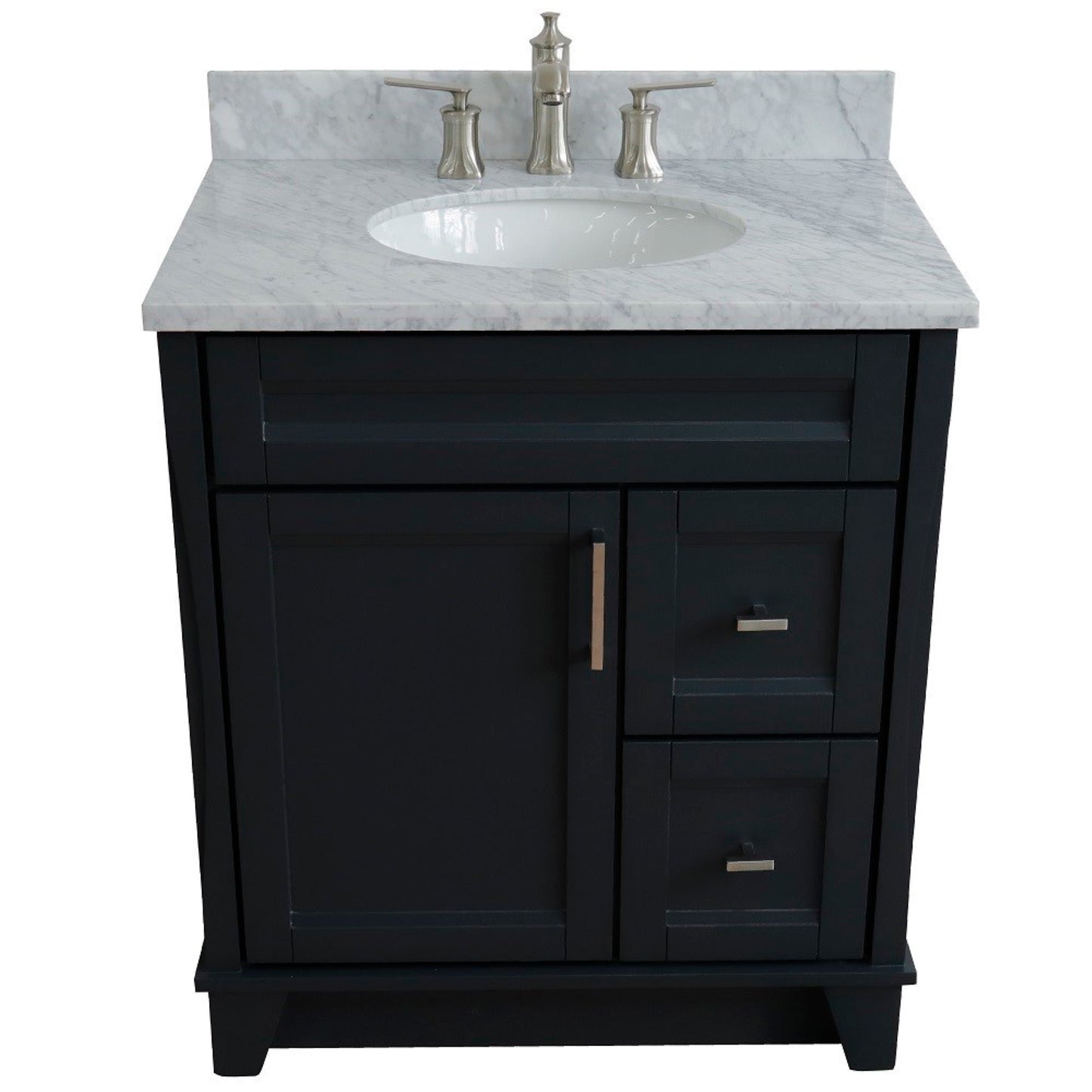 31" Single sink vanity in Dark Gray finish with White Carrara marble with oval sink