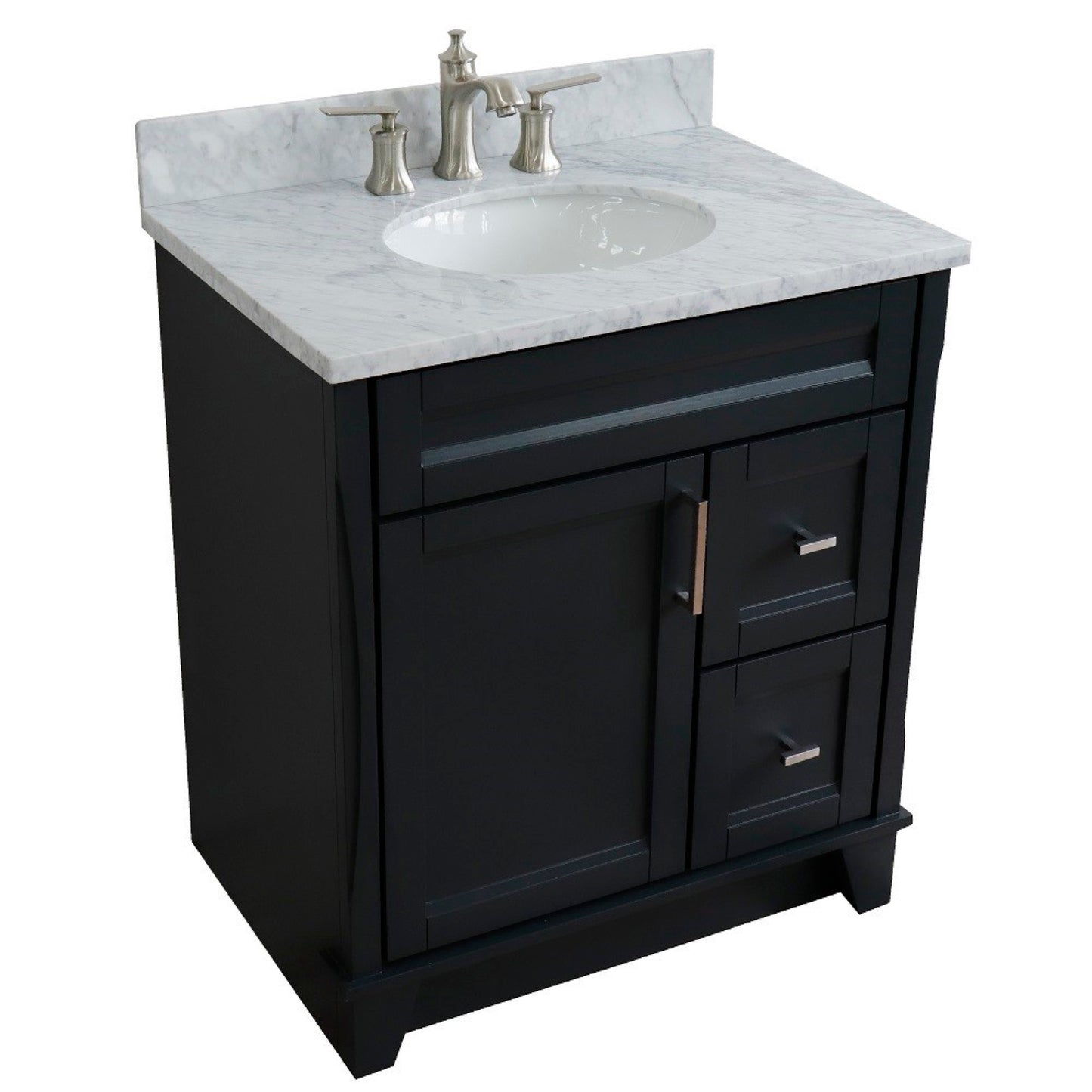 31" Single sink vanity in Dark Gray finish with White Carrara marble with oval sink