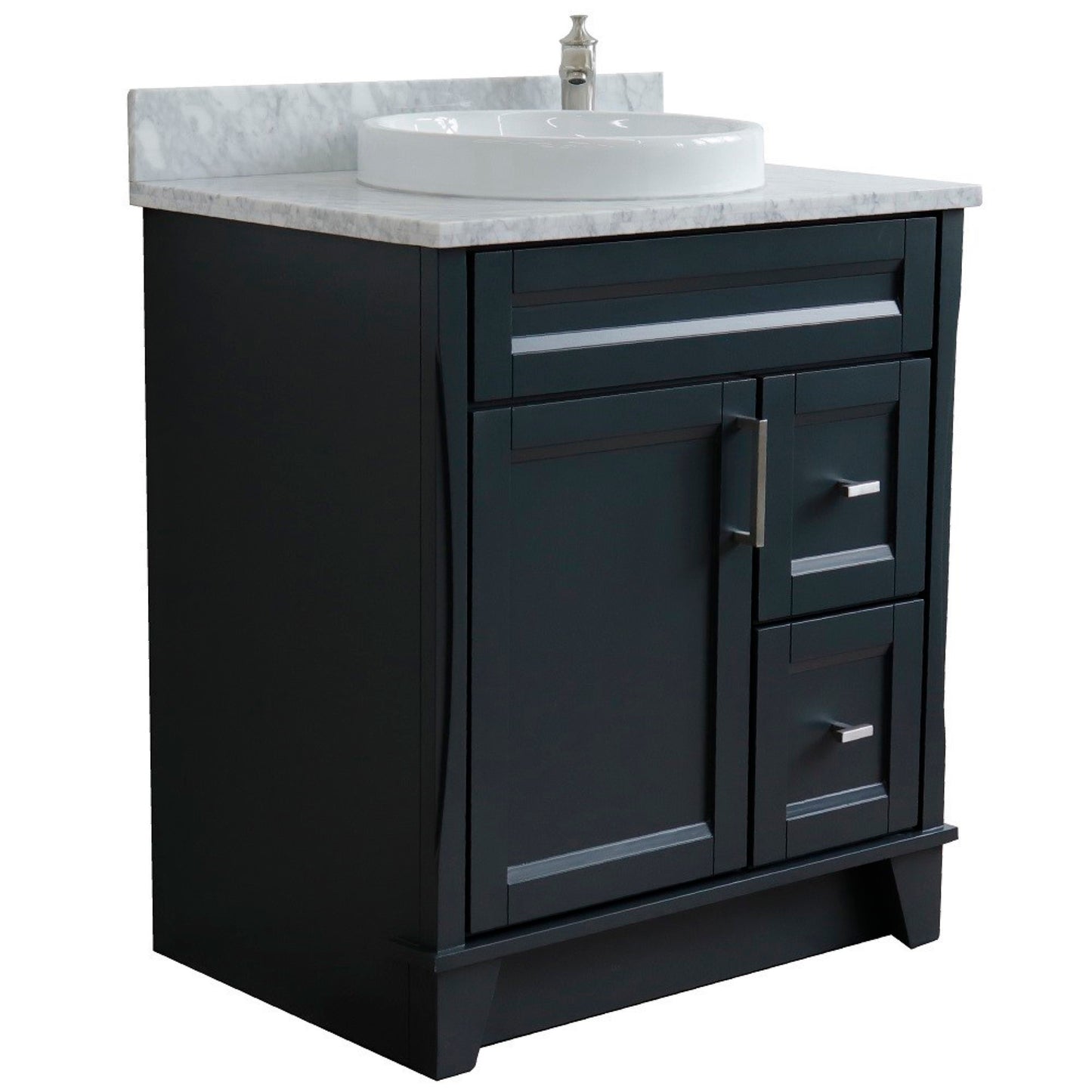 31" Single sink vanity in Dark Gray finish with White Carrara marble with round sink
