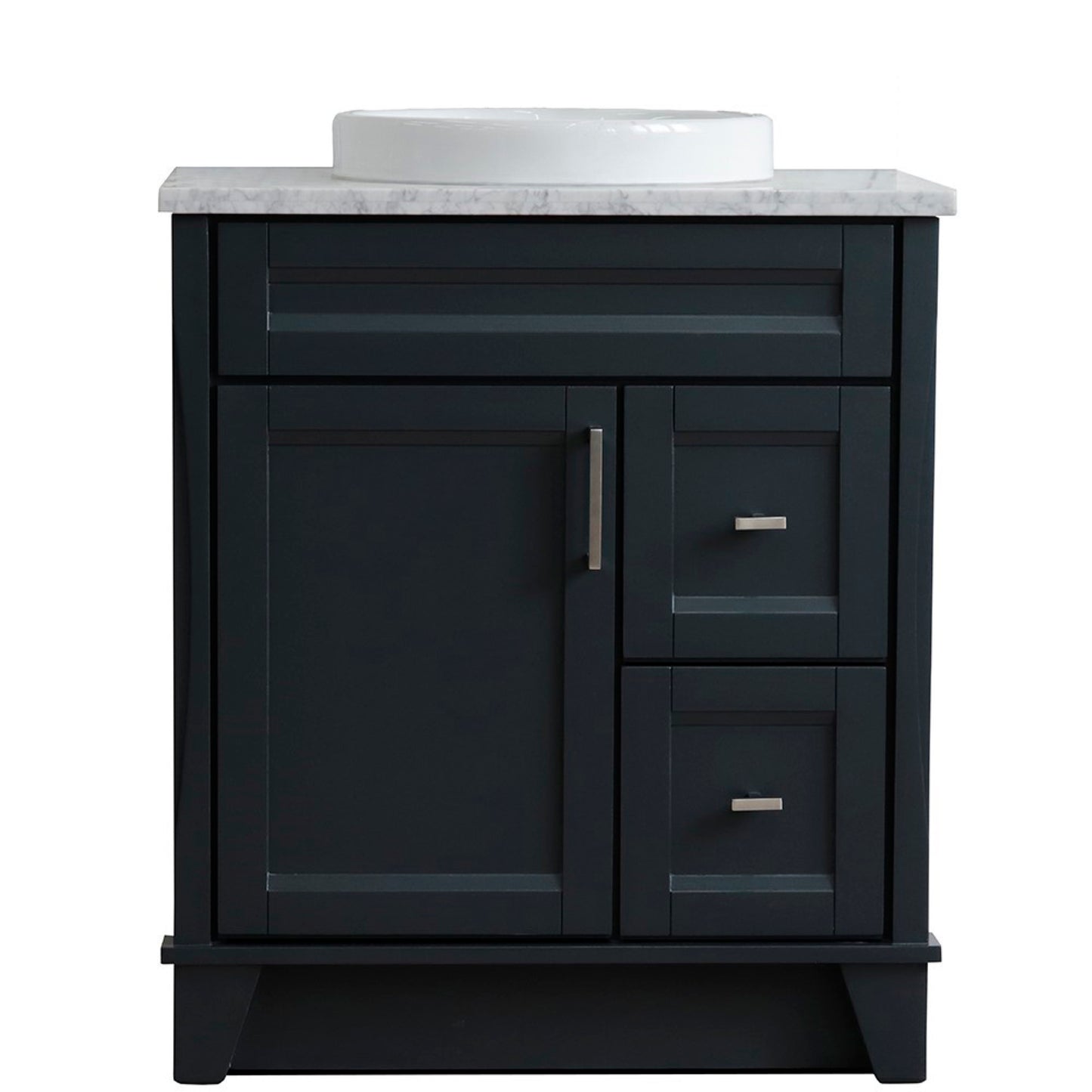 31" Single sink vanity in Dark Gray finish with White Carrara marble with round sink