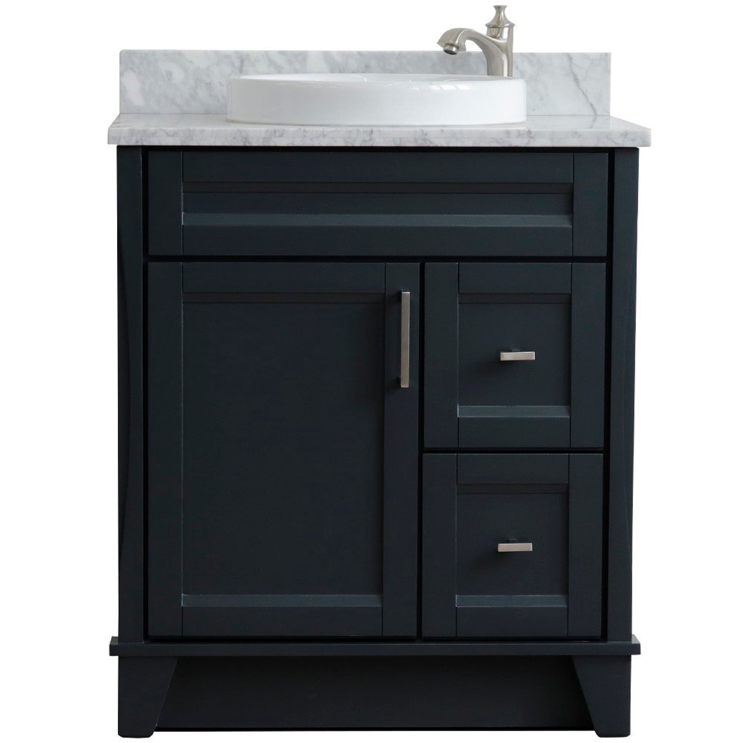 31" Single sink vanity in Dark Gray finish with White Carrara marble with round sink