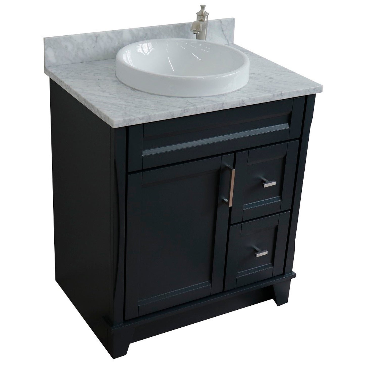 31" Single sink vanity in Dark Gray finish with White Carrara marble with round sink
