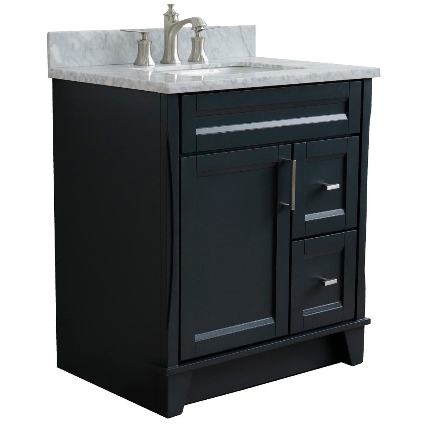 31" Single sink vanity in Dark Gray finish with White Carrara marble with rectangle sink