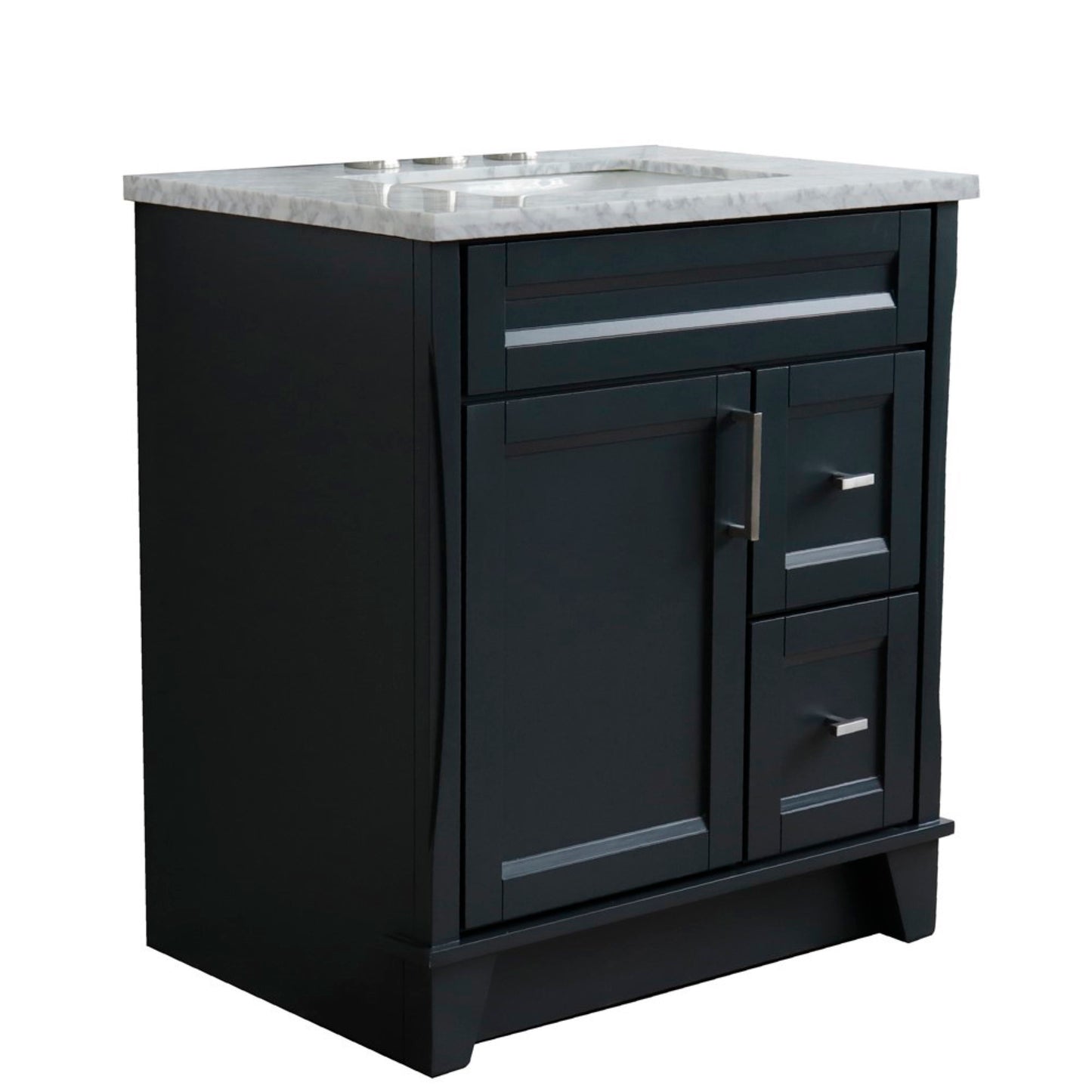 31" Single sink vanity in Dark Gray finish with White Carrara marble with rectangle sink