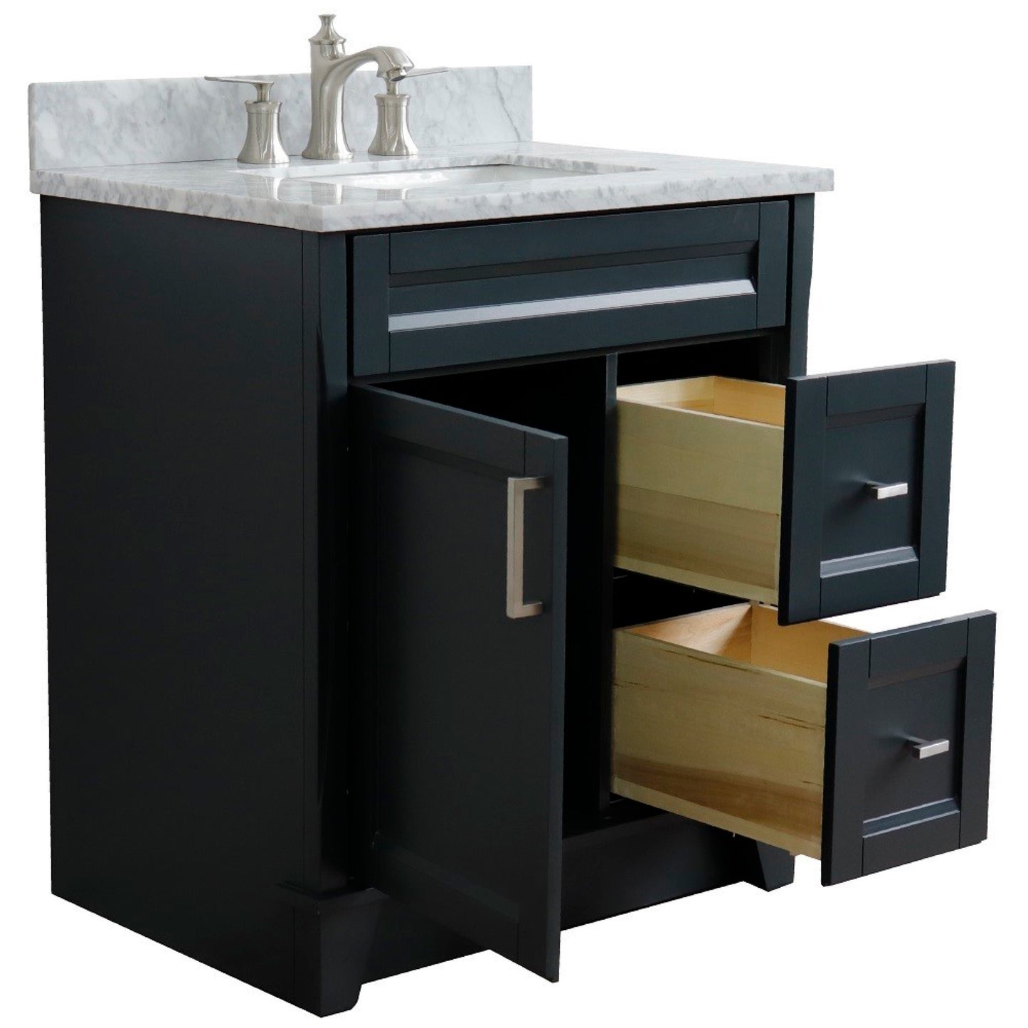31" Single sink vanity in Dark Gray finish with White Carrara marble with rectangle sink