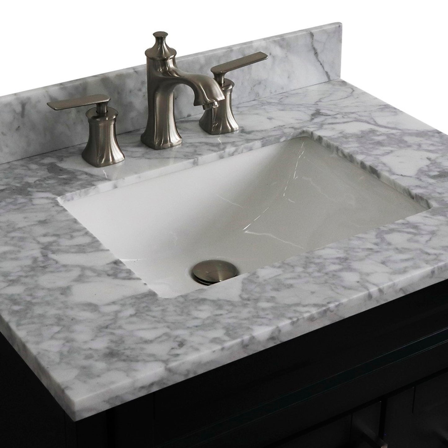 31" Single sink vanity in Dark Gray finish with White Carrara marble with rectangle sink