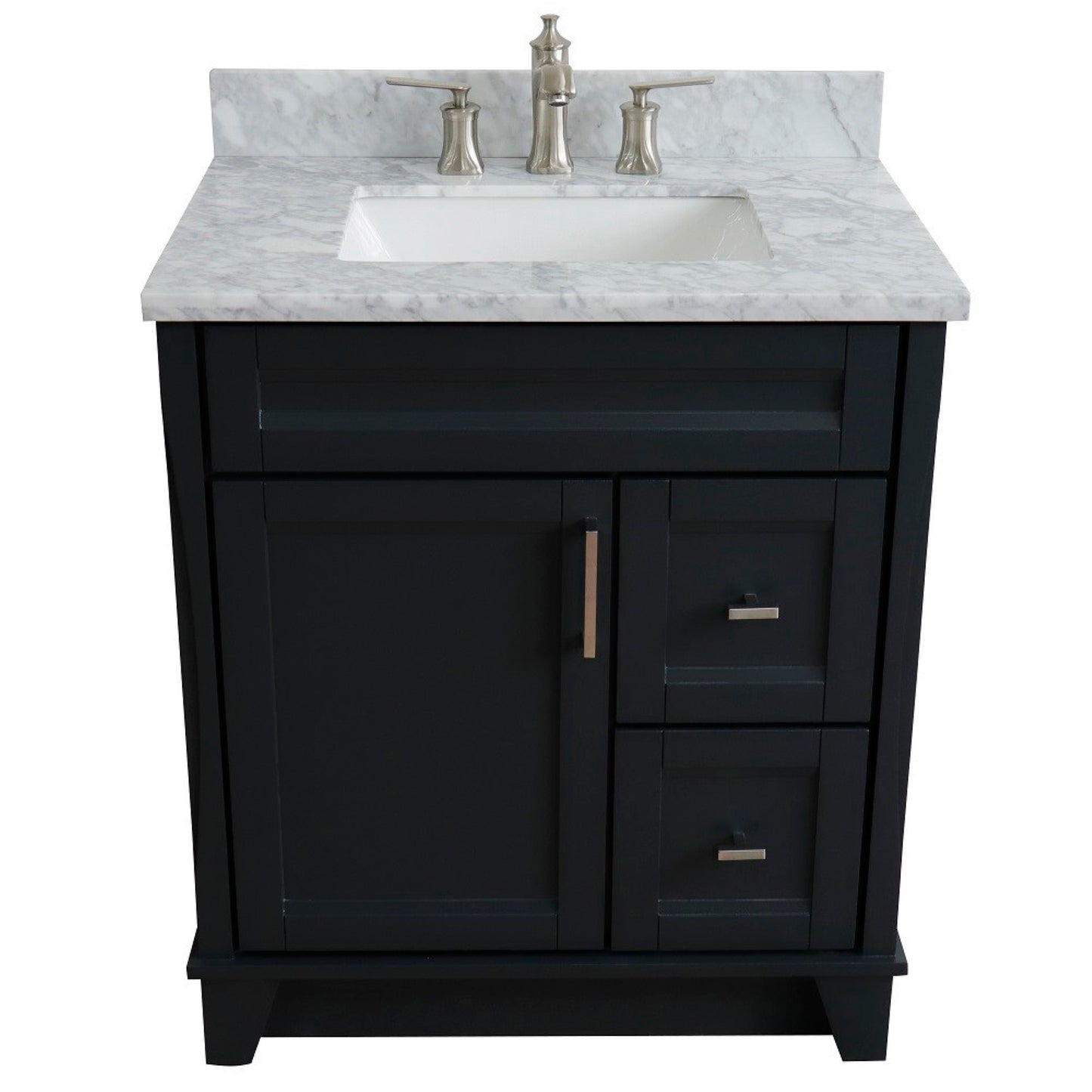 31" Single sink vanity in Dark Gray finish with White Carrara marble with rectangle sink