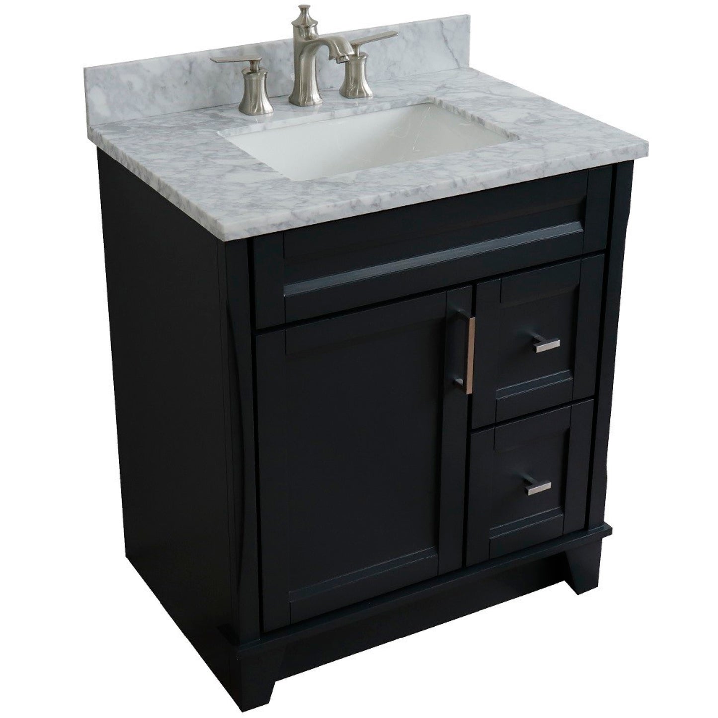 31" Single sink vanity in Dark Gray finish with White Carrara marble with rectangle sink