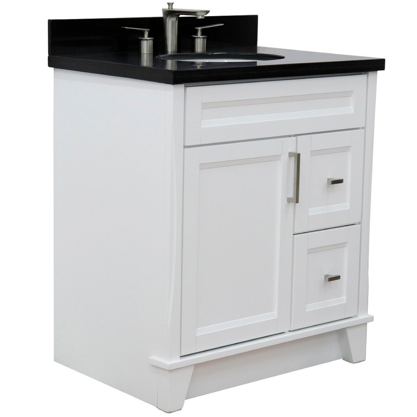 31" Single sink vanity in White finish with Black galaxy granite with oval sink