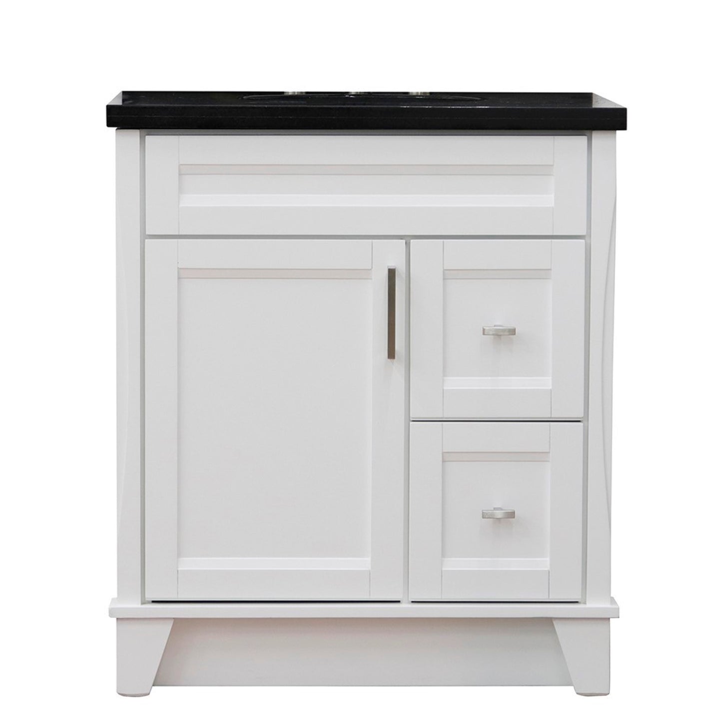31" Single sink vanity in White finish with Black galaxy granite with oval sink