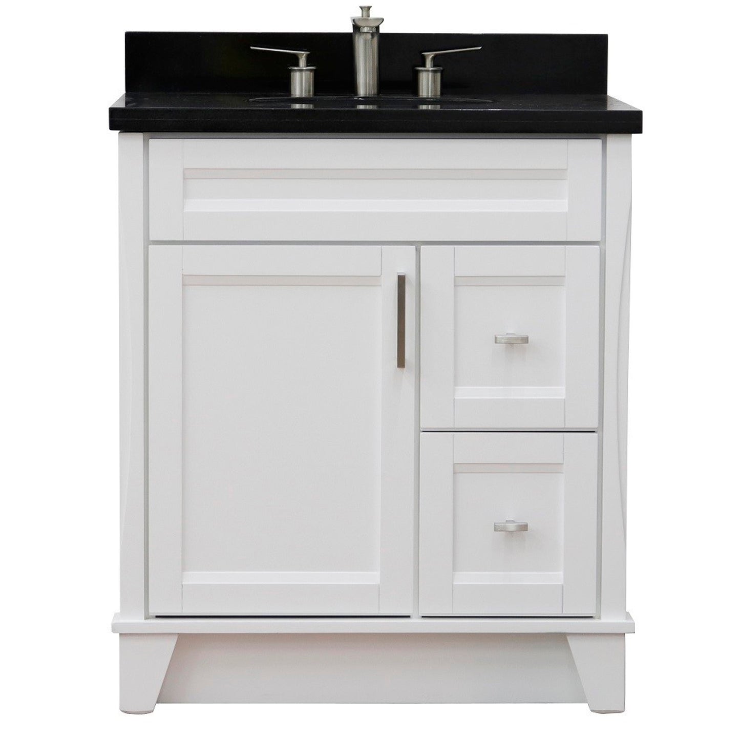 31" Single sink vanity in White finish with Black galaxy granite with oval sink