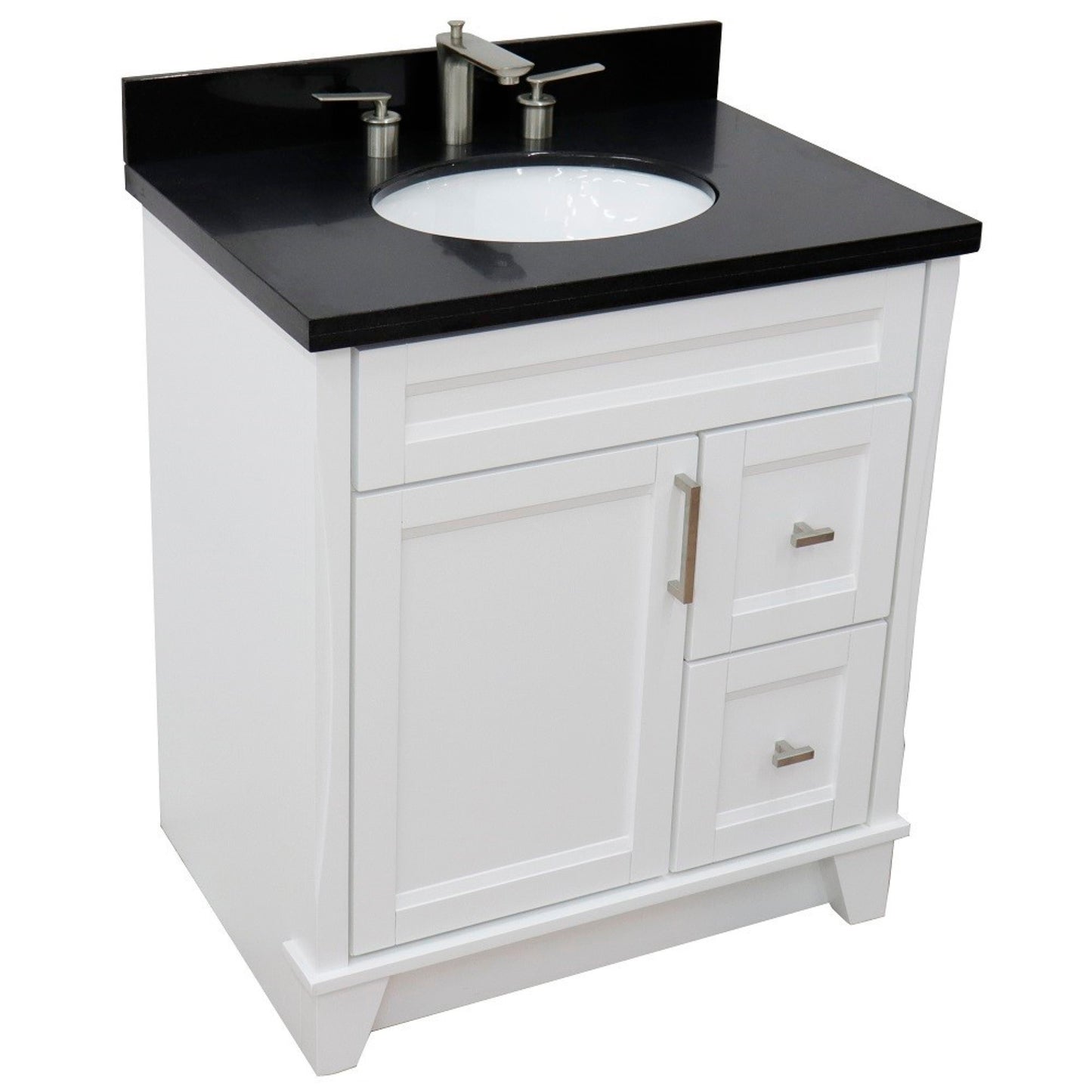 31" Single sink vanity in White finish with Black galaxy granite with oval sink