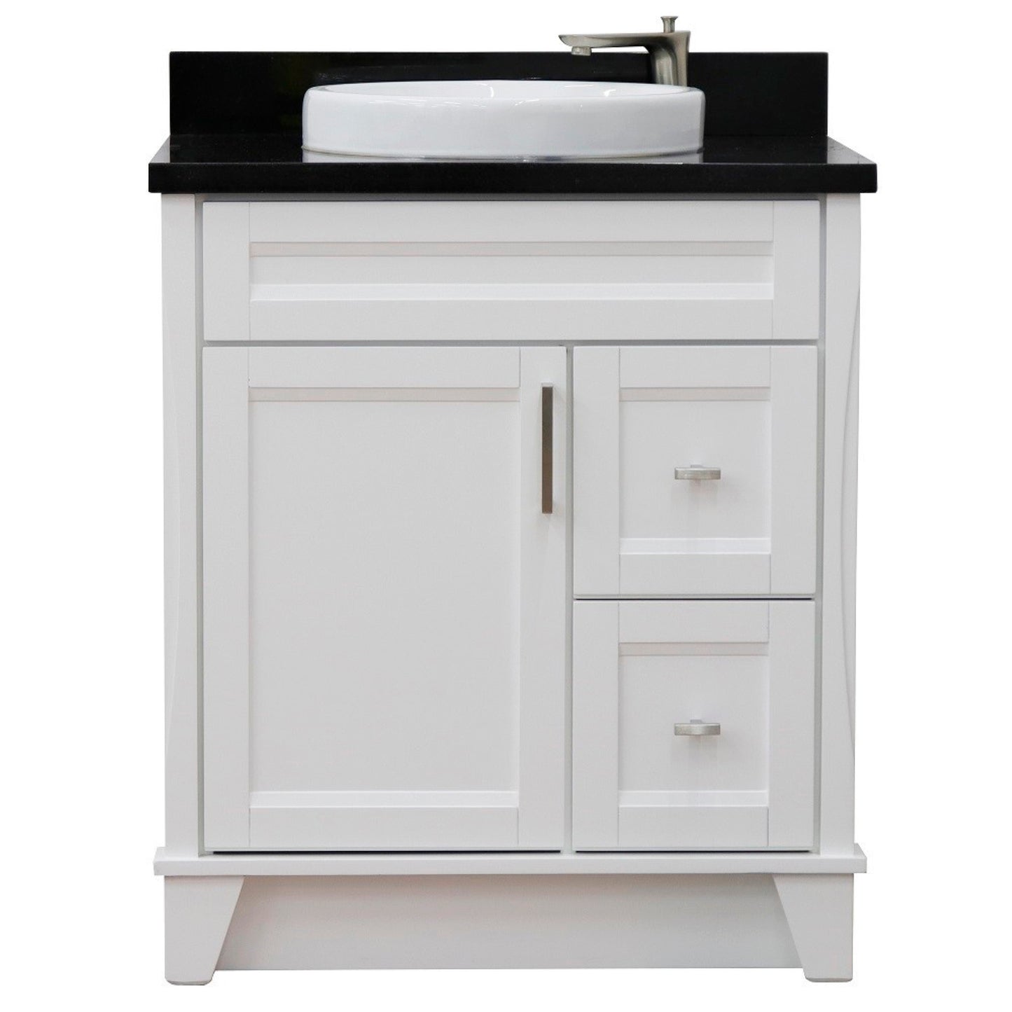 31" Single sink vanity in White finish with Black galaxy granite with round sink