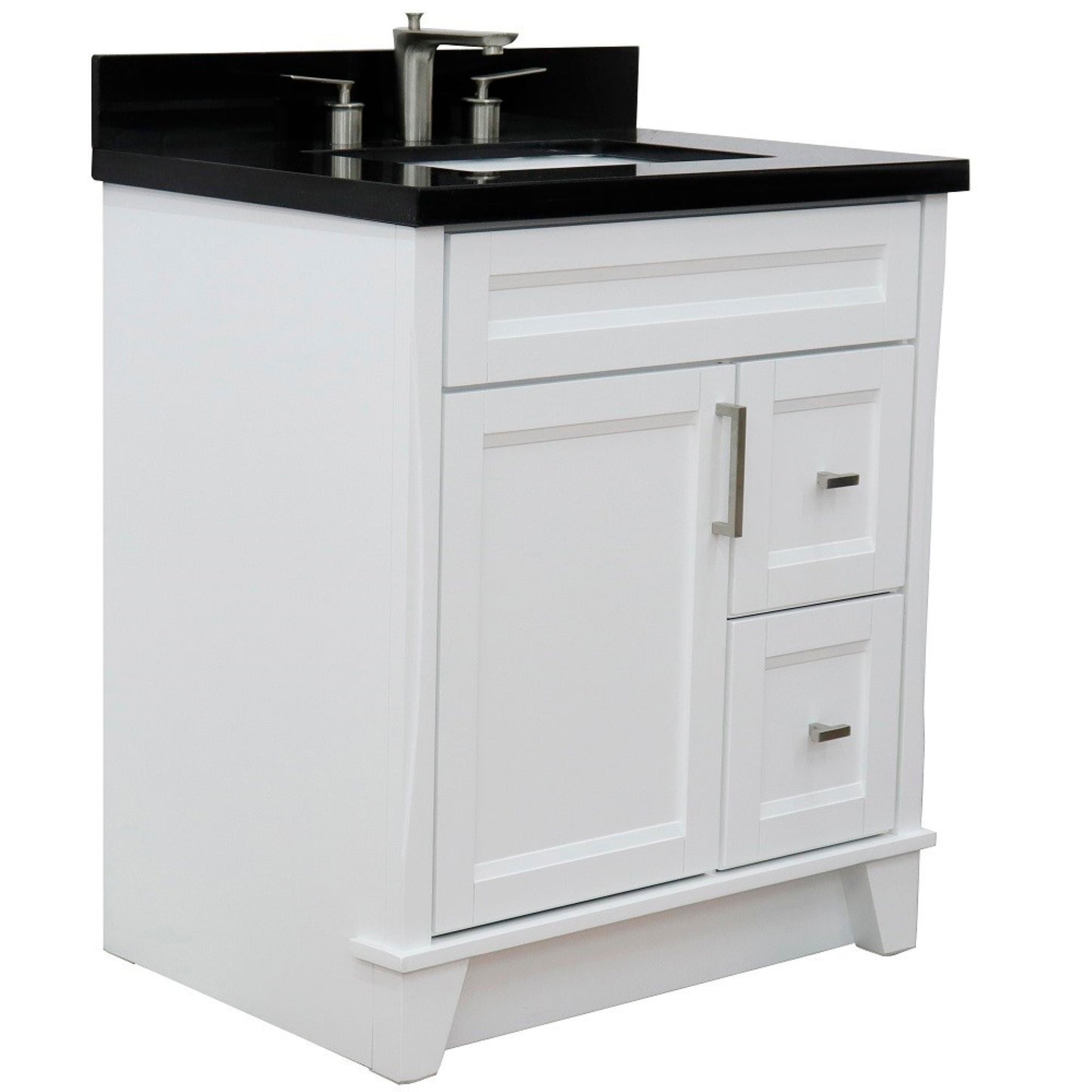 31" Single sink vanity in White finish with Black galaxy granite with rectangle sink