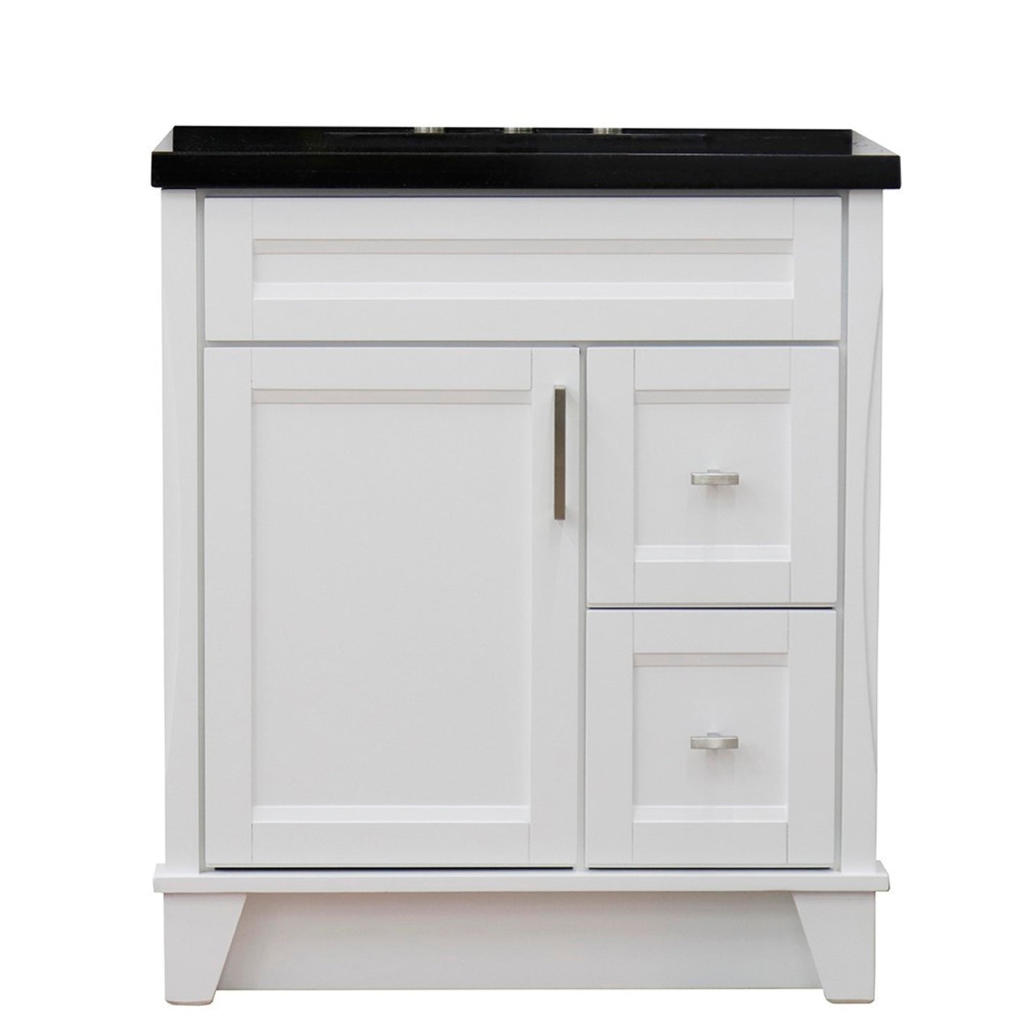 31" Single sink vanity in White finish with Black galaxy granite with rectangle sink