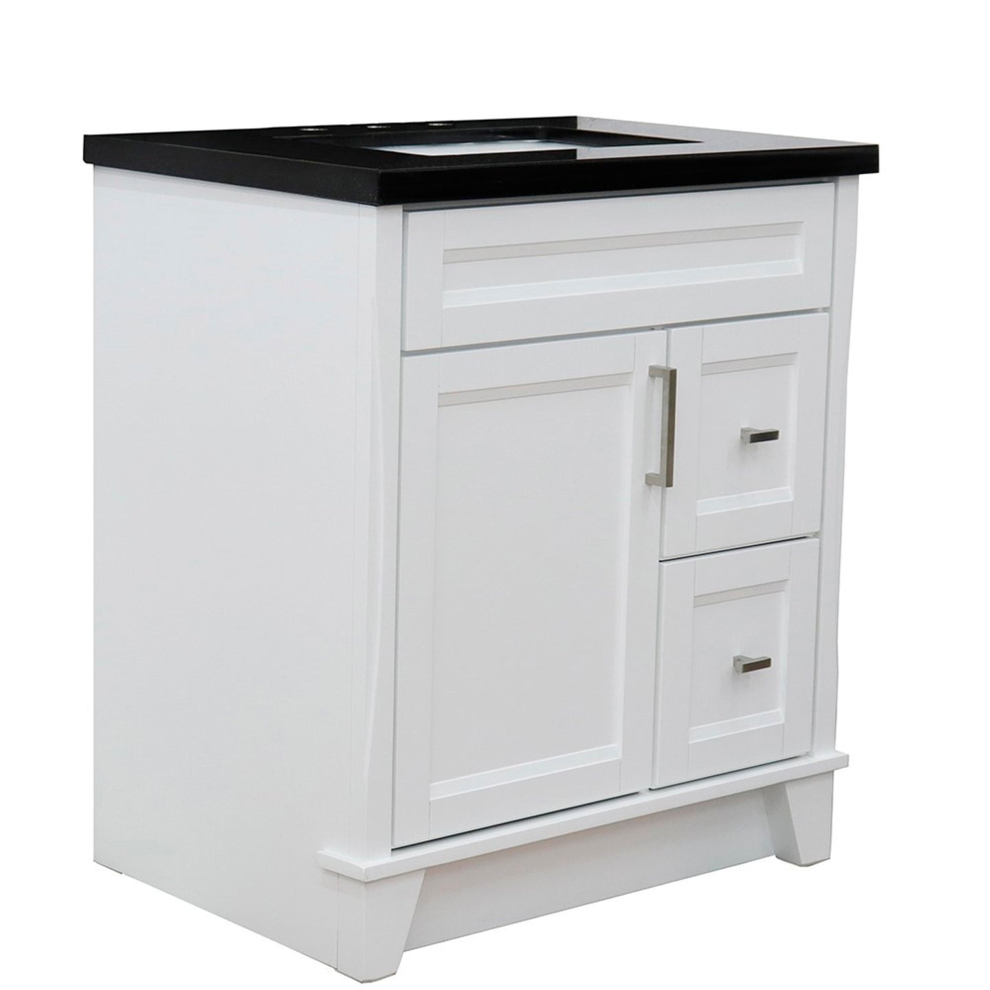 31" Single sink vanity in White finish with Black galaxy granite with rectangle sink