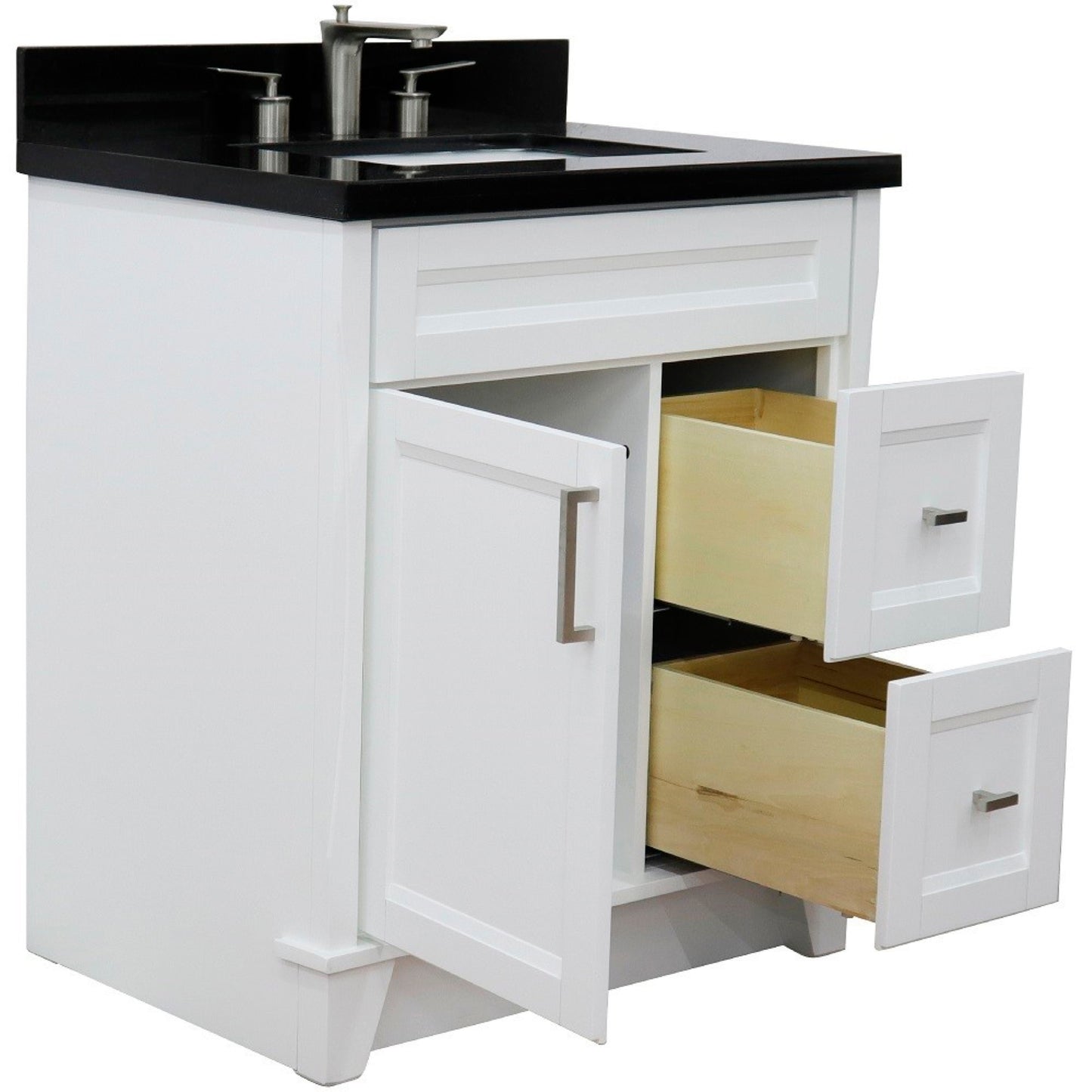 31" Single sink vanity in White finish with Black galaxy granite with rectangle sink
