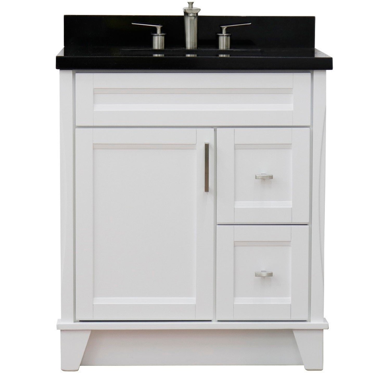 31" Single sink vanity in White finish with Black galaxy granite with rectangle sink